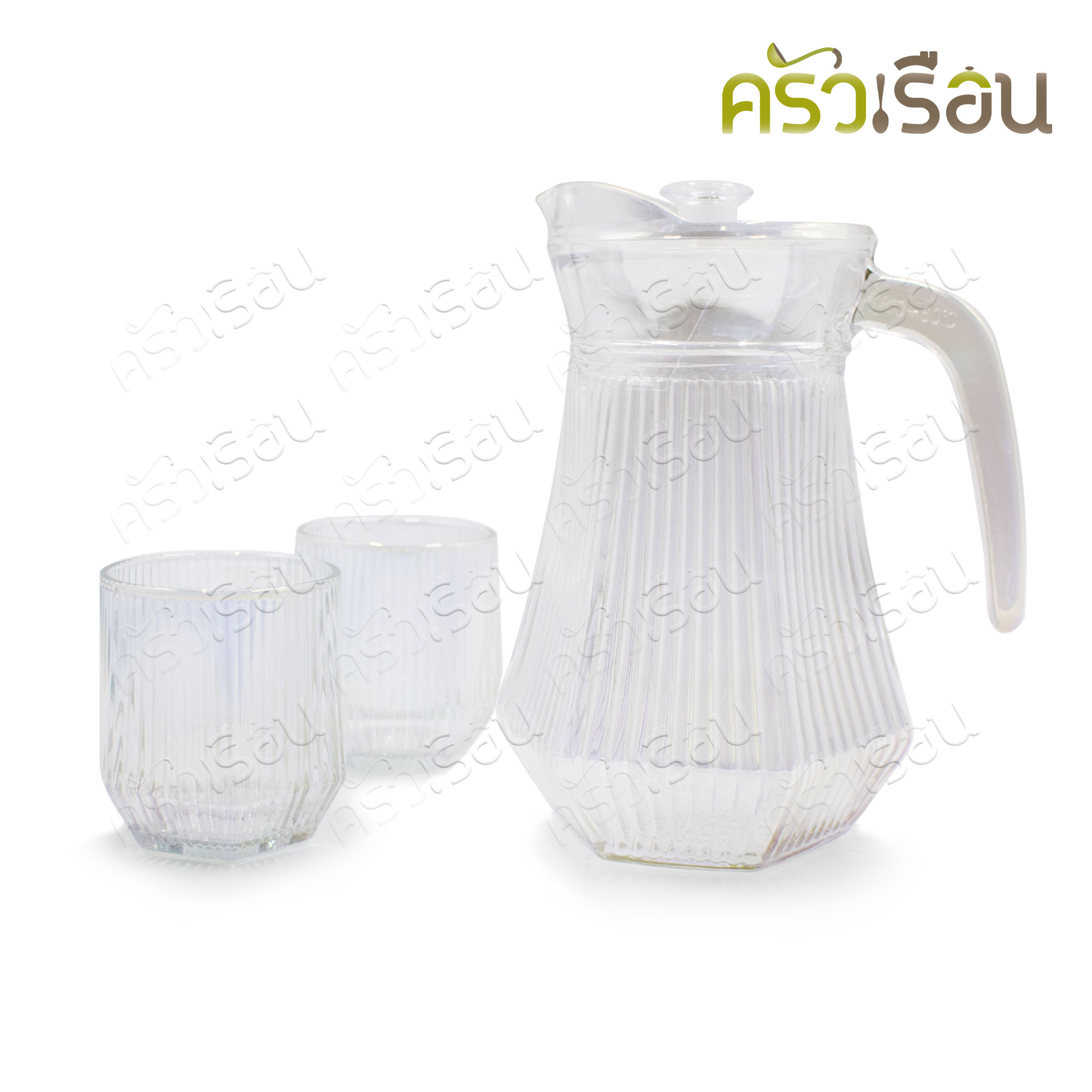 US [ 3-piece ] Glass Pitcher with 2 water glasses, Rainbow Model GP-3R [1 L. Pitcher with Lid, 2 Water Glasses 250 ml.]