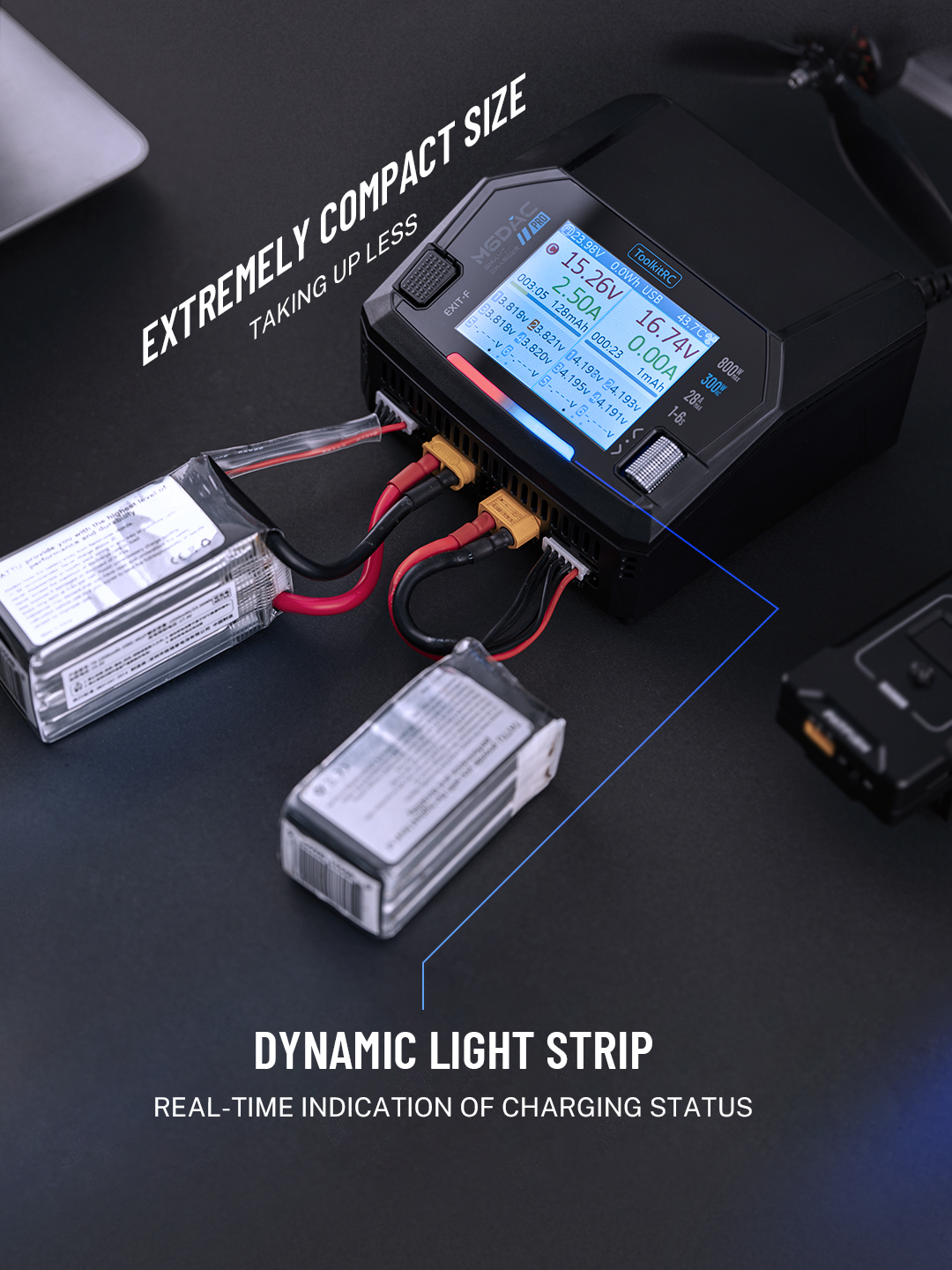 ToolkitRC M6DAC PRO V2 Dual Channel Smart Lipo Battery Charger Discharger AC 300W DC 800W 16A 1-6S LiHV LiPo PD65W Drone