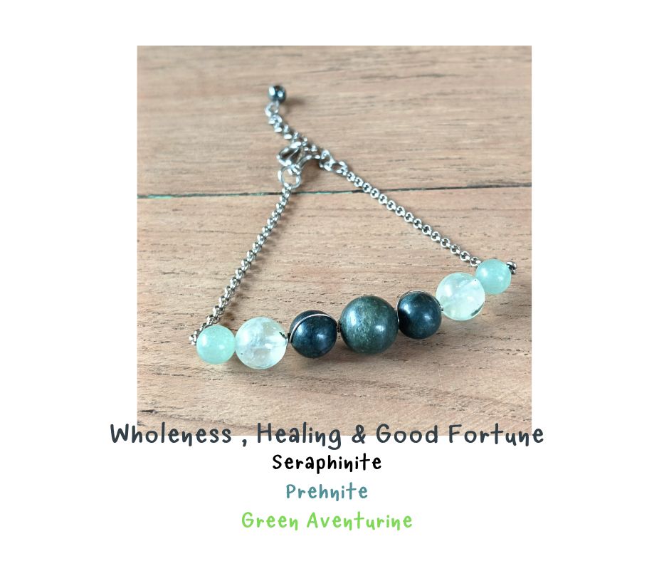 สร้อยข้อมือหินแท้ Seraphinite + Prehnite + Green Aventurine Bracelet (Cosmic & Divine Energy ,เสริมโชคลาภ)