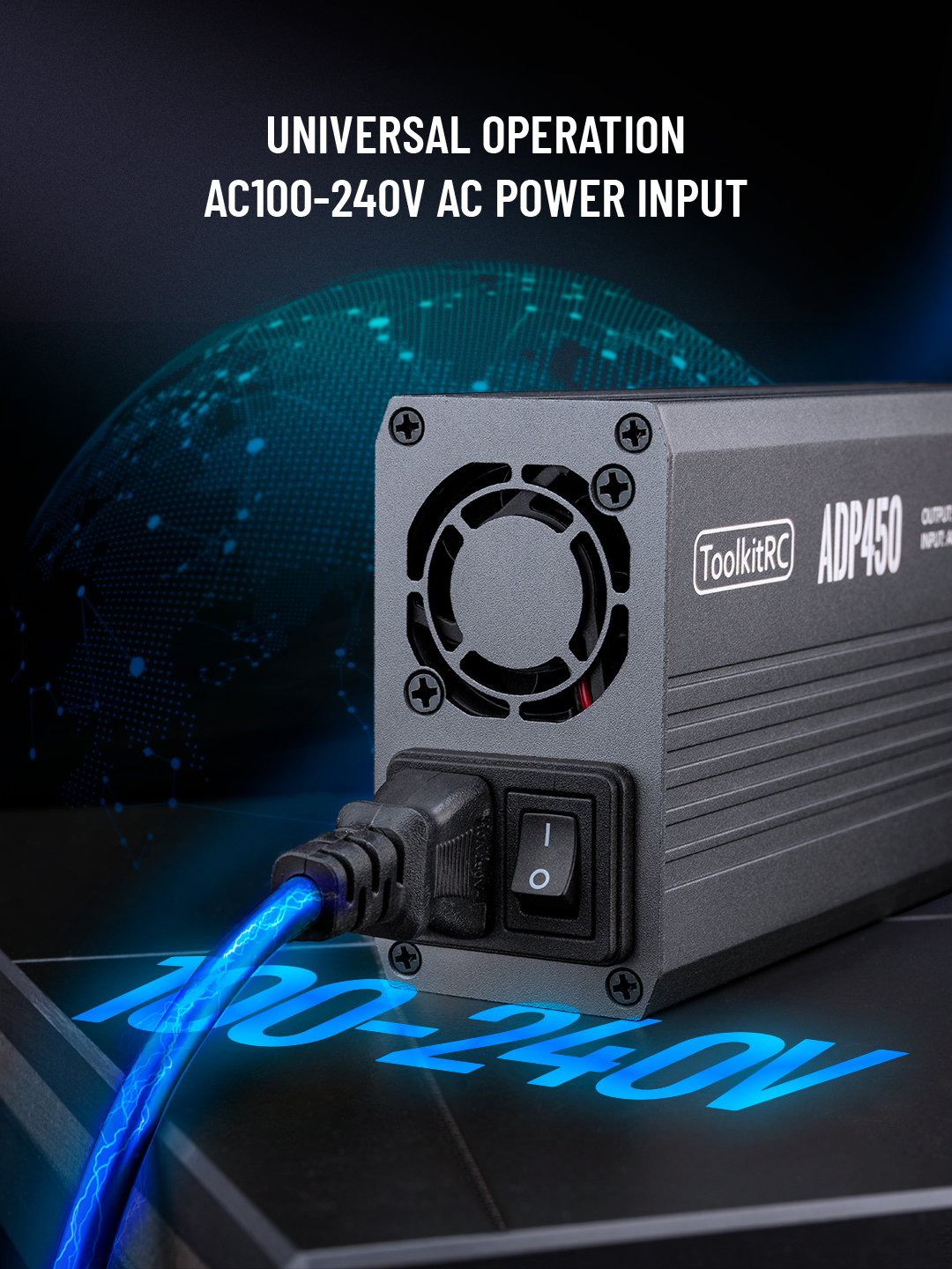 ToolkitRC ADP450 Power Supply Adapter 450W XT60 output 24V19A AC input 100V-240V M8D M6D M8P M9 Battery Charger