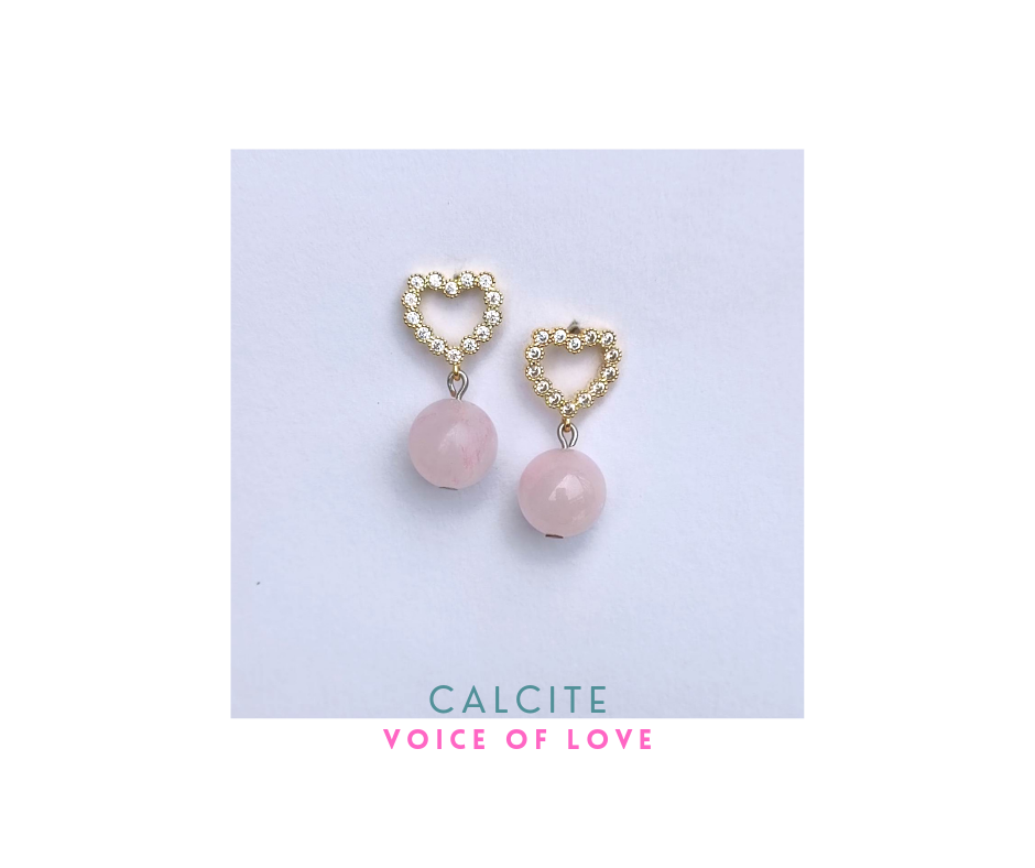 ต่างหูหินแท้ "14K" Pink Calcite Earring ( Heart Chakra , Heart Grow)