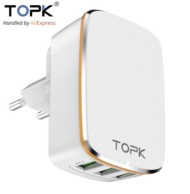 TOPK 3-Port 5V/3.4A 17W Auto-ID EU&US 2-IN-1 Travel Wall Mobile Phone USB Charger Adapter for iPhone Samsung Xiaomi Huawei
