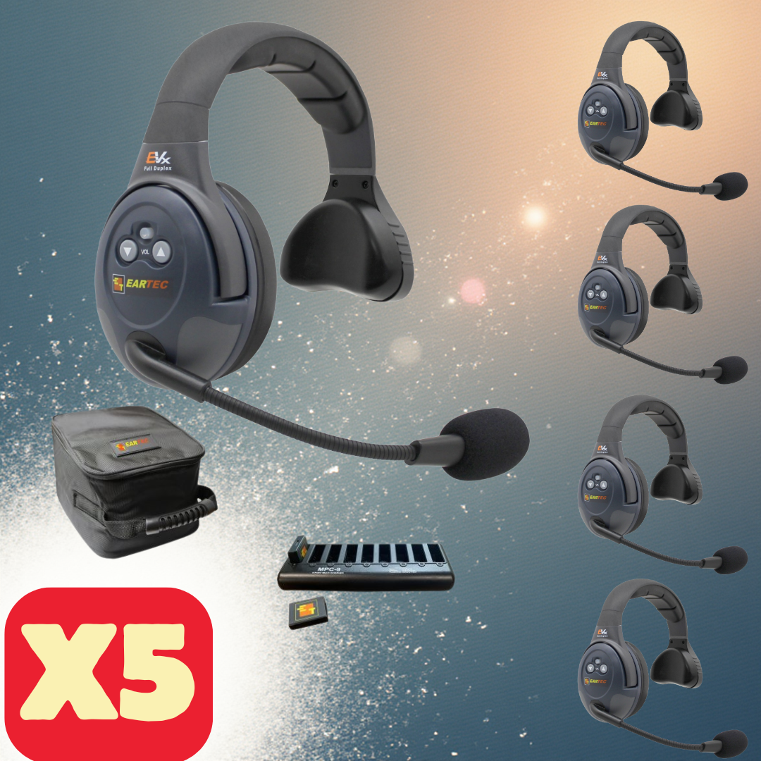 Eartec EVADE EVx5S Full Duplex Wireless Intercom System with 5 Single-Ear Headsets (2.4 GHz)