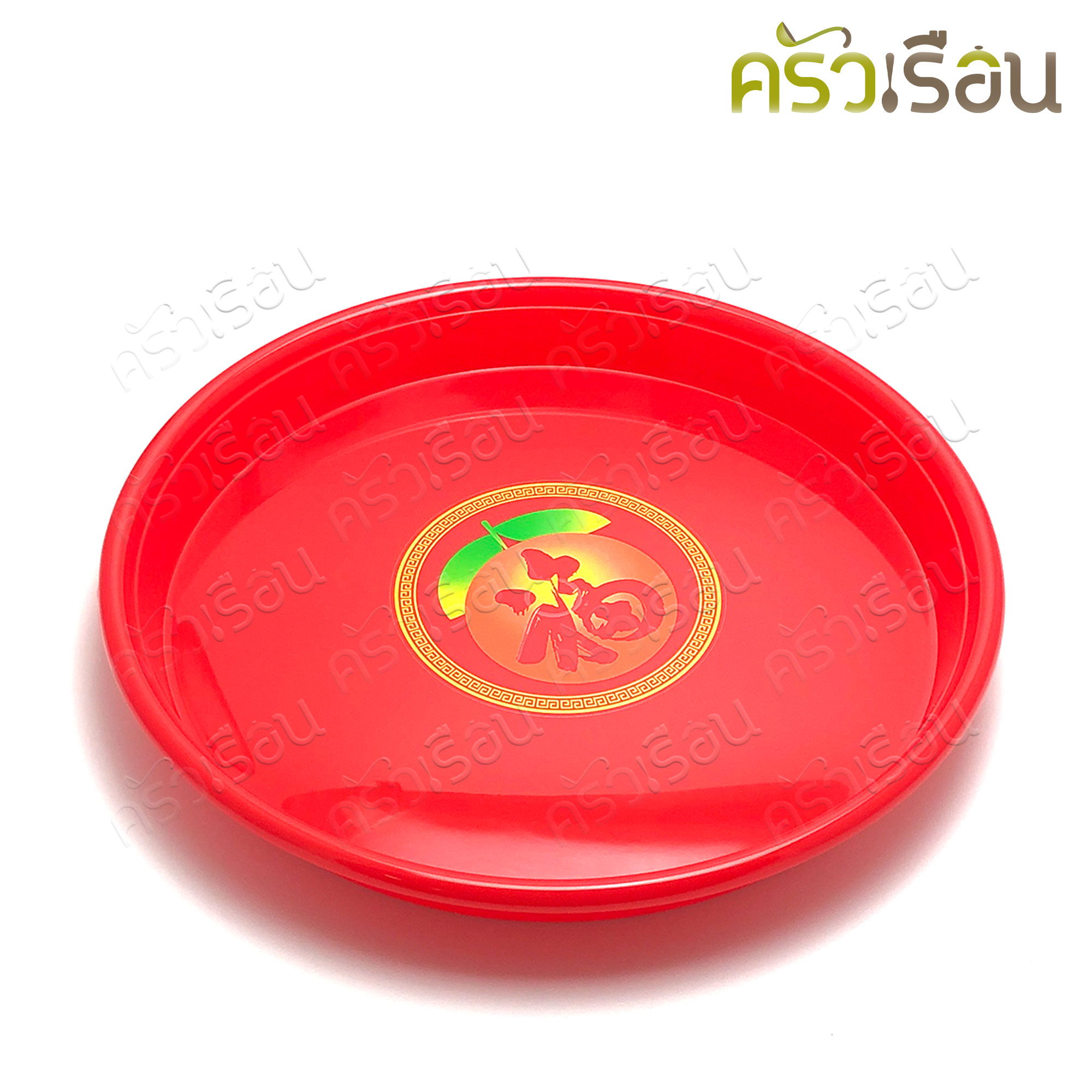 Nam Ngai Hong ถาดกลมแดง 37.5 x 4.5 ซม. #2690 ลายส้มทอง ตรากระเช้า ถาดกลม ถาดแดง ถาดพลาสติก ถาดไหว้เจ้า
