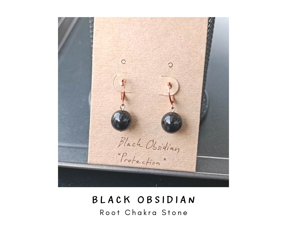 ต่างหูหินแท้ "The Pink" Black Obsidian Hoop Earring (For Protection)