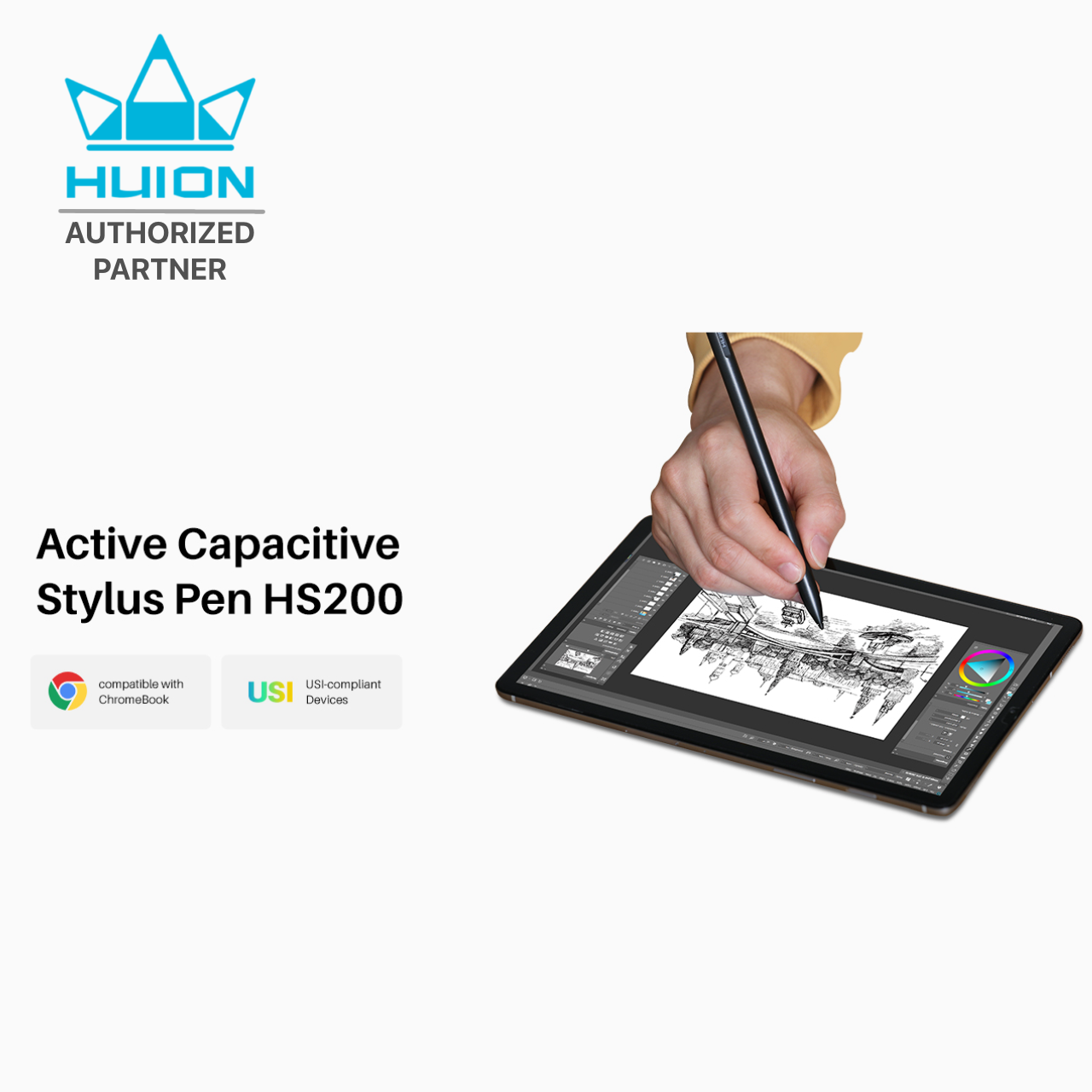 Huion ปากกาสไตลัส Stylus Pen HS200 for chromebook พร้อมส่ง(รับประกัน2ปี-มีศูนย์ไทย) HS200