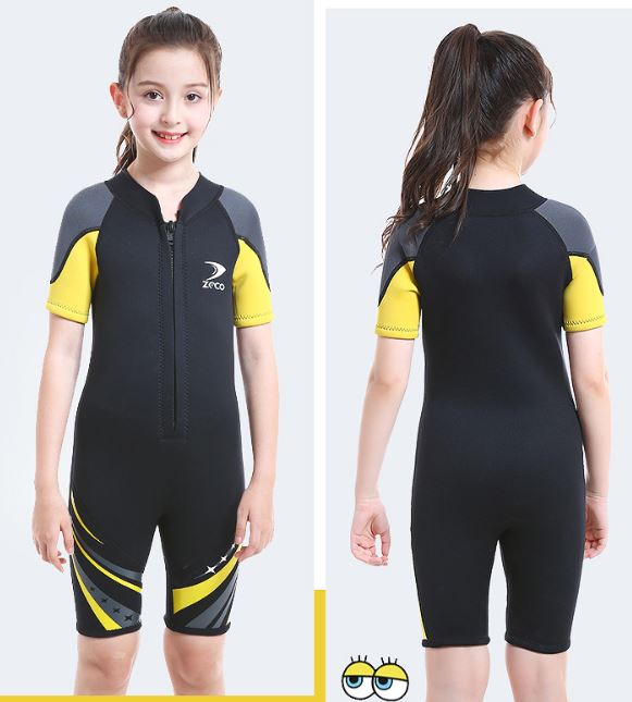 ชุดว่ายน้ำเด็กควบคุมอุณหภูมิ ป้องกันหนาว ป้องกันรังสี UV bodysuit แขนสั้นขาสั้น ผลิตจากผ้า Neoprene หนา 2.5 mm.