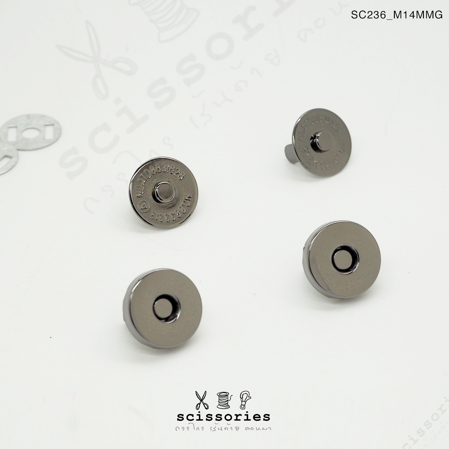 แม่เหล็กติดกระเป๋าแบบหนาหน้าเรียบ 14MM สีดำเมทาลิค2 ตัว เกรดดี แบบเน้นแรงดูด