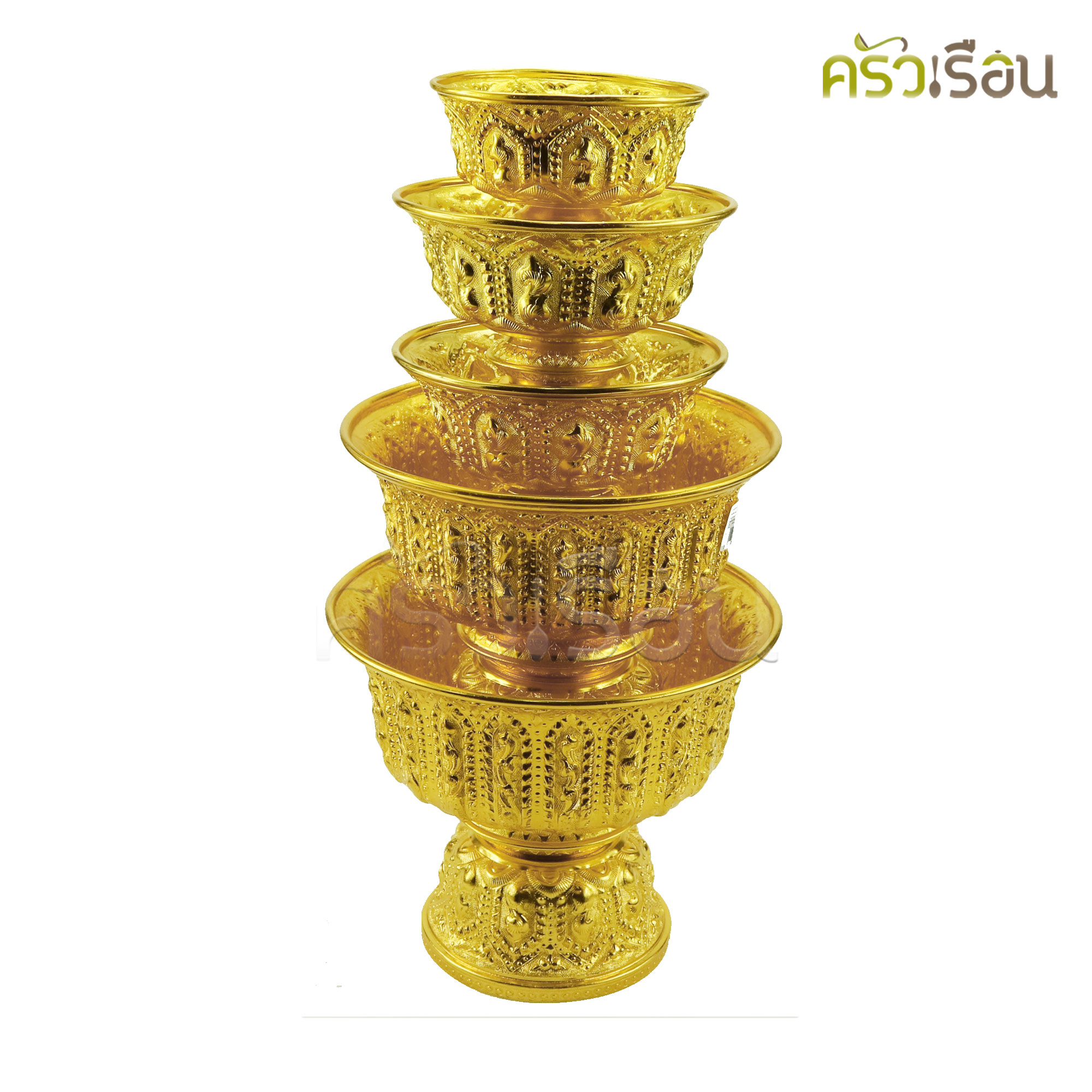 แมวน้ำ พานลาว อลูมิเนียม ลายไทย สีทอง