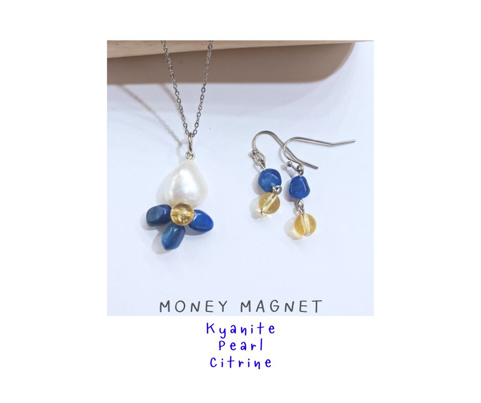 ชุดเครื่องประดับมุกแท้ ทรงบารอค ประดับไคยาไนต์ Natural Baroque Pearl + Kyanite + Citrine Jewelry Set