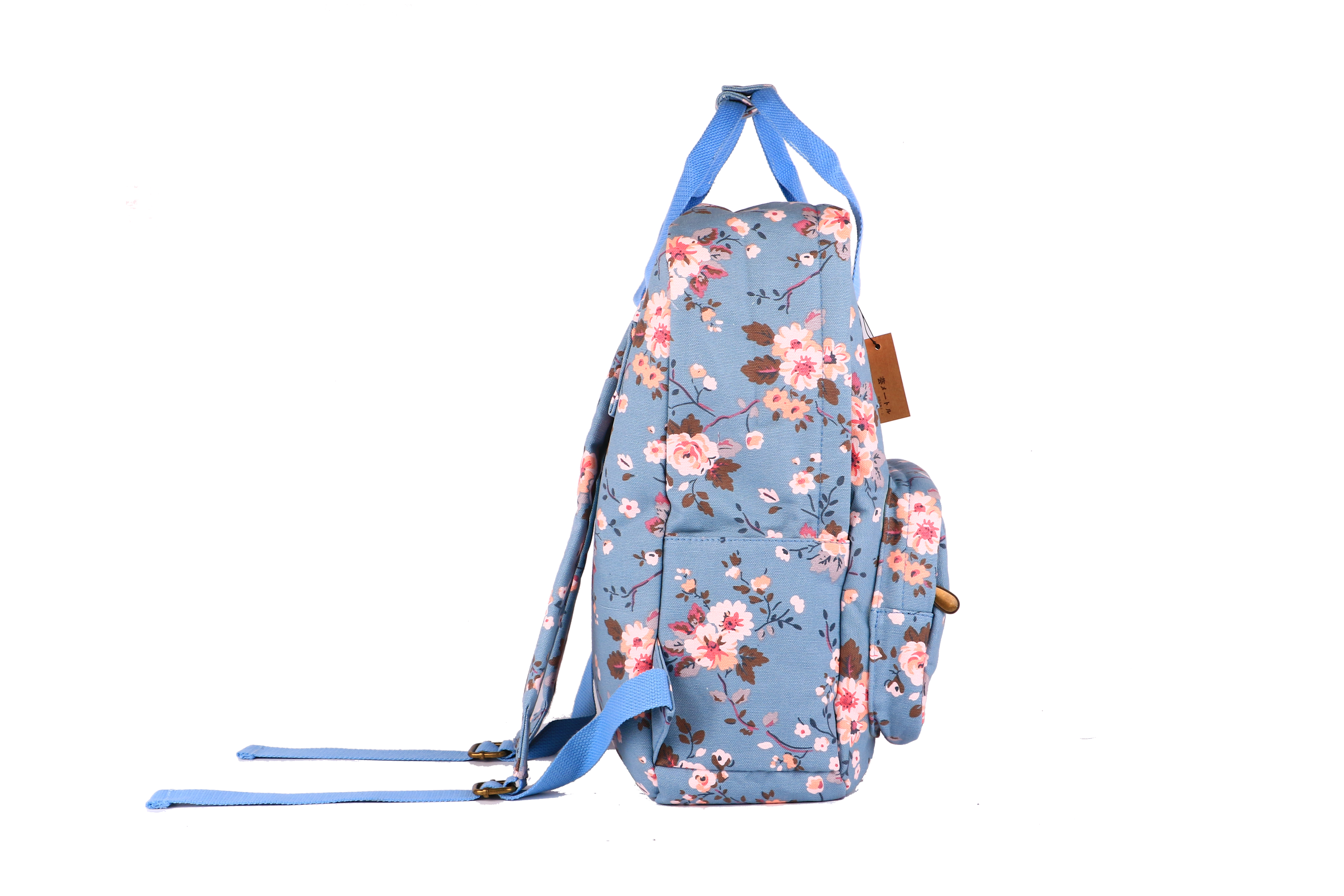 กระเป๋าเป้ผ้าสะพายหลัง mumu ลายดอกไม้ สีฟ้า (Size L)