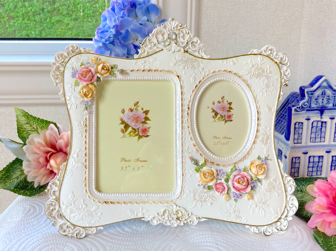 กรอบรูปวินเทจ กรอบรูปตั้งโต๊ะ สี IVORY ลายลูกไม้