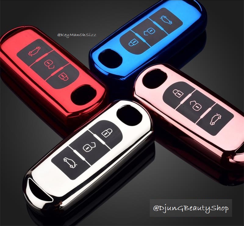 กรอบ เคสกุญแจรีโมทรถยนต์ MAZDA มาสด้า (Colorful Case, TPU Key Cover with PC Push button Guard) Mazda Key Sets 2, 3, CX3, CX5, CX7, CX30, All new SkyActiv 2 และ 3 ปุ่มสมาร์ทคีย์ Smart Key แบบ 2 ปุ่มและ 3 ปุ่ม