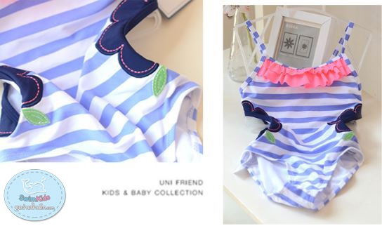 ชุดว่ายน้ำวันพีชเด็กหญิงสีฟ้าขาว เอวเว้า