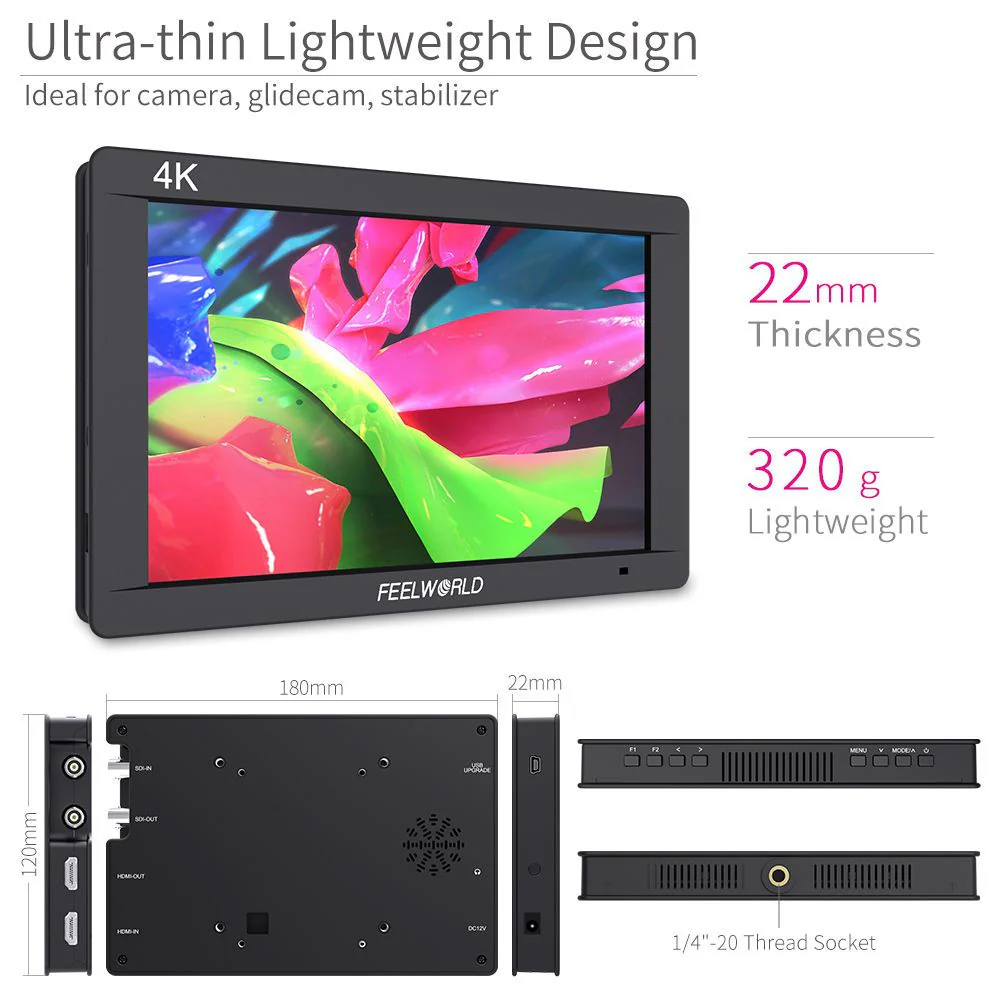 FEELWORLD FW703: จอภาพ 7 นิ้ว IPS Full HD พร้อม 3G-SDI และ 4K HDMI Video Assist