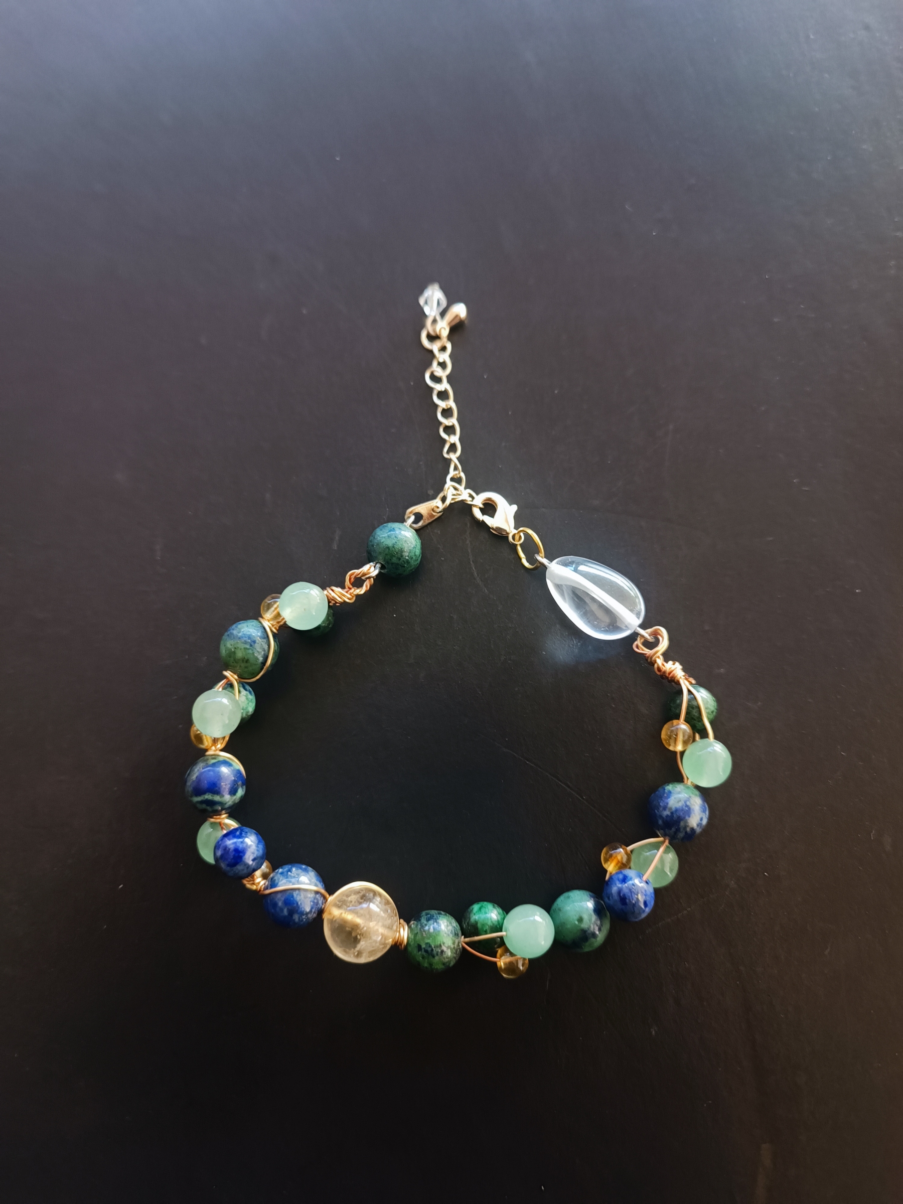 สร้อยข้อมือหินแท้ "Twisted" Good Fortune Wire Wrapped Bracelet (Citrine , Azurite ,Green Aventurine)
