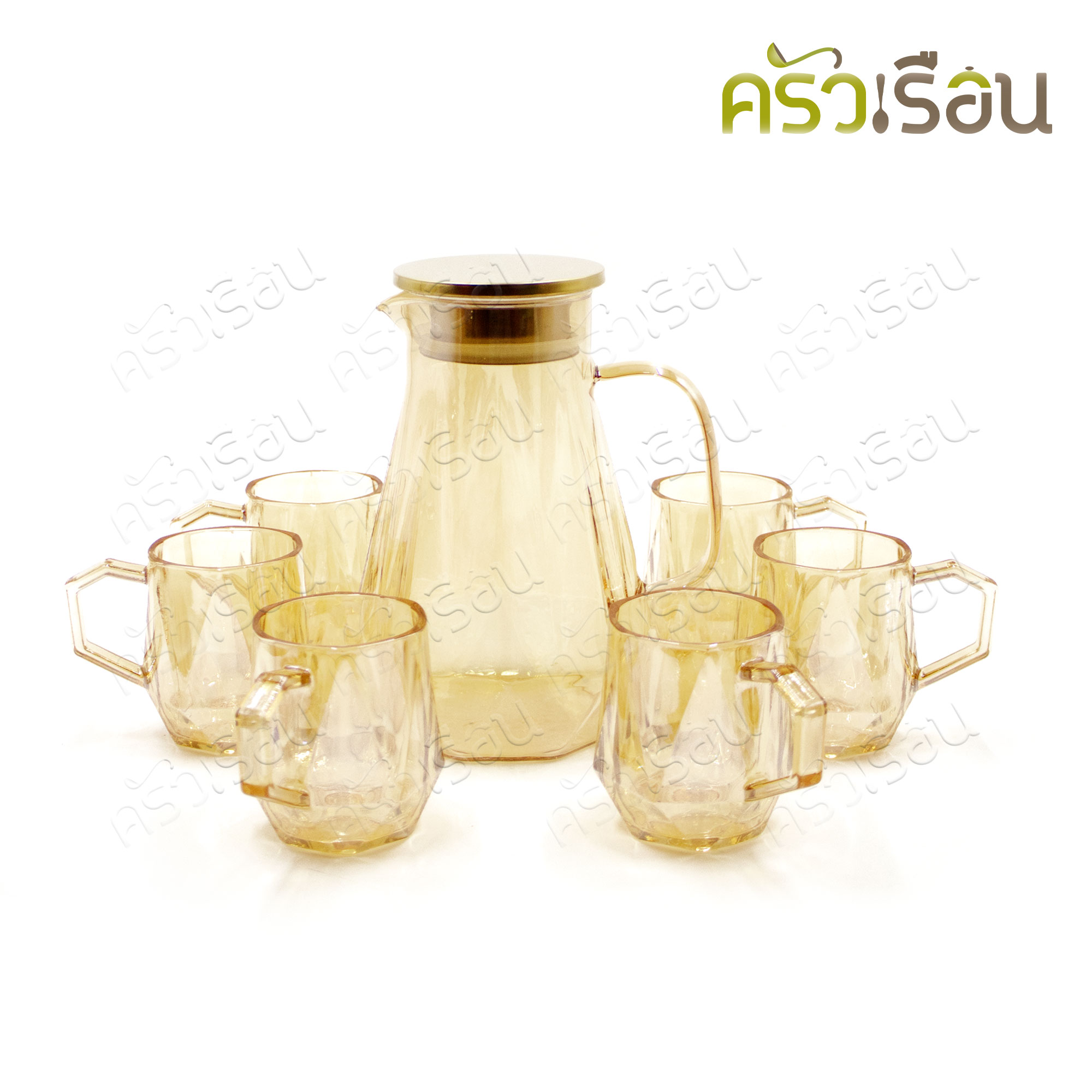US ชุดเหยือกน้ำ 7 ชิ้น 6 ที่ ฮันนี่ GP-7H [ เหยือก 1.4 ลิตร มีฝา 1 ใบ แก้วหู 220 ml. 6 ใบ]