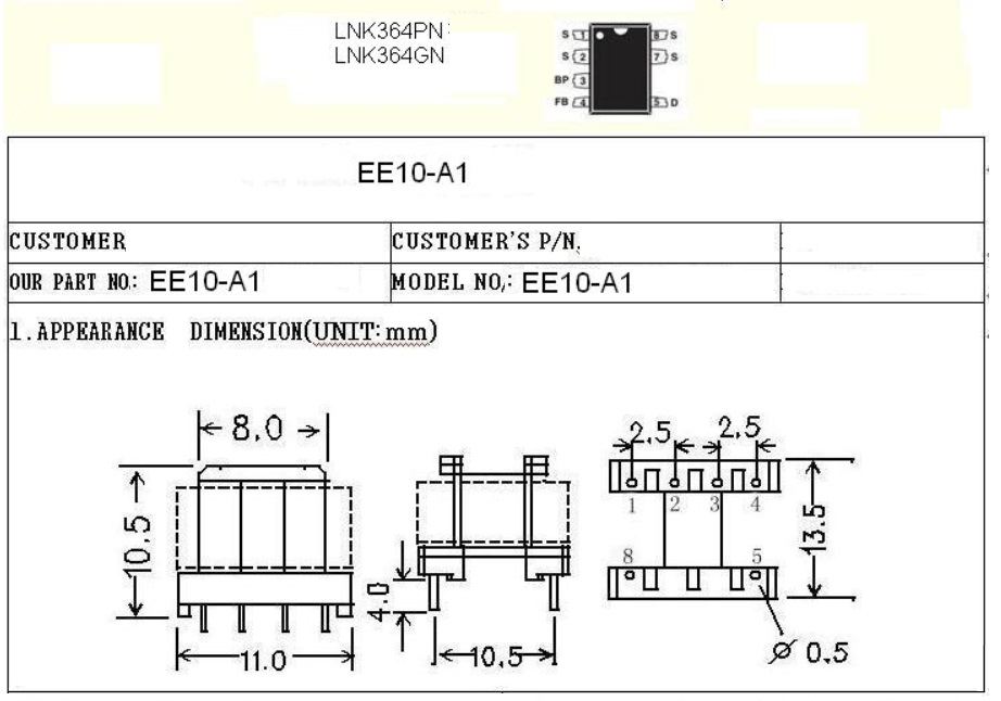 EE10-A1 switching power supply high frequency transformer 220V to 5-12V maximum output 3W