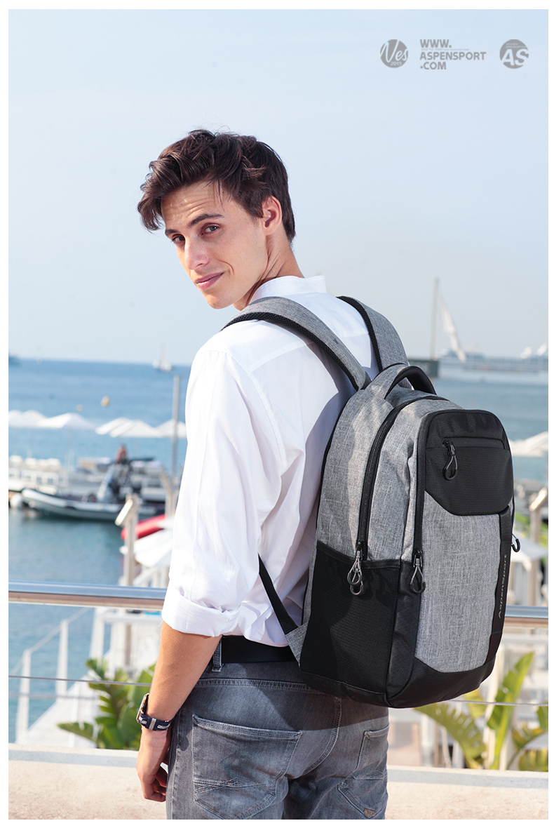 AspenSport Backpack Laptop กระเป๋าสะพายหลัง กระเป๋าโน๊ตบุ๊ค 14-16 นิ้ว กระเป๋าเดินทาง รุ่น AS-B80 ขนาด สีเทา-ดำ