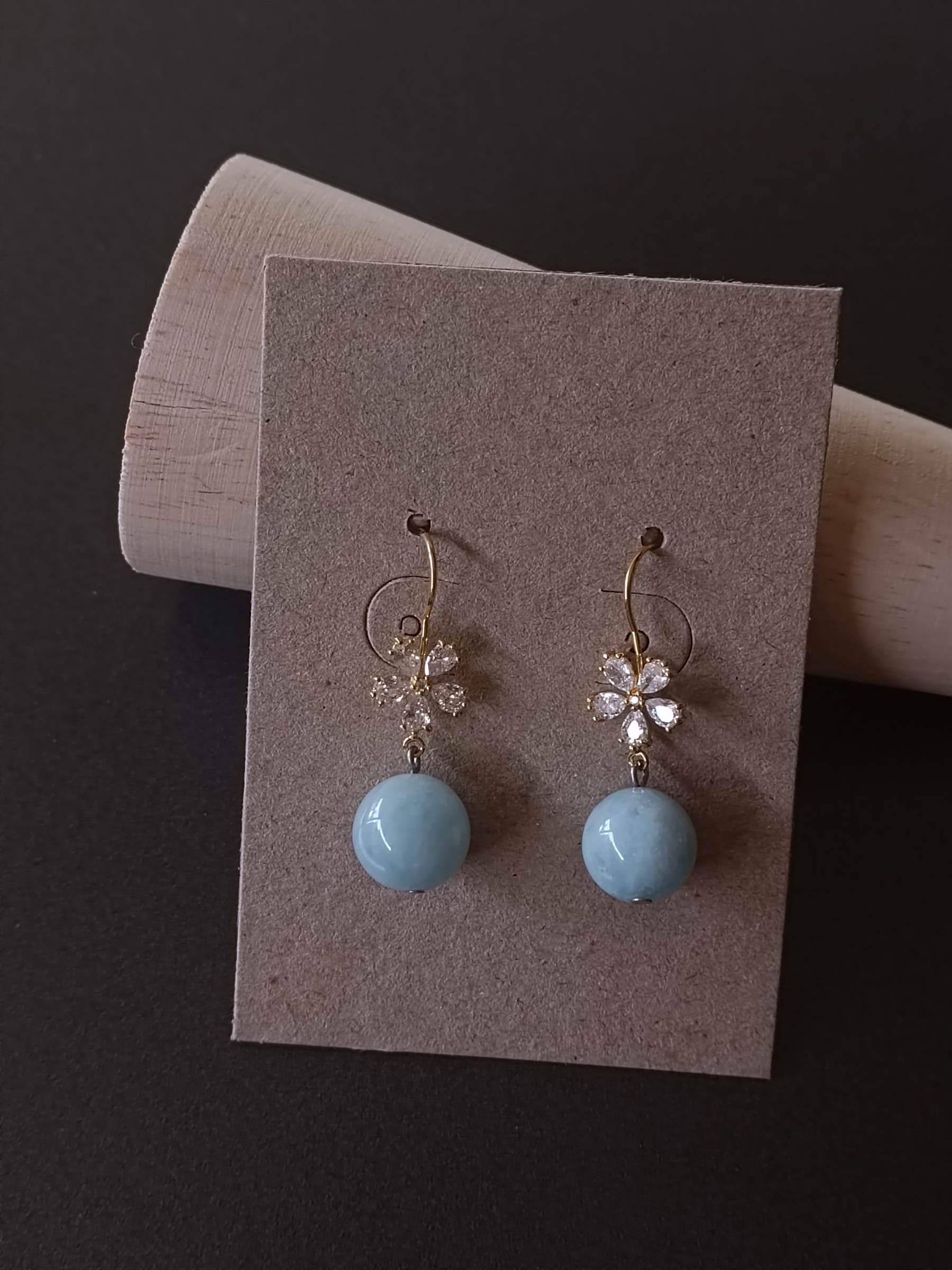 ต่างหูหินแท้ "14K" Aquamarine Earring (เสริมการสื่อสาร การเจรจา ความใจเย็น )
