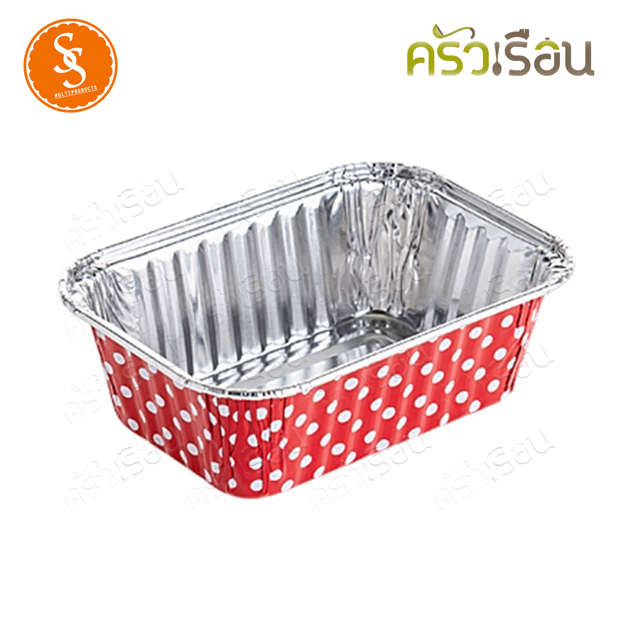 SS 4004 Square foil tray, rectangular, red with white dots + 10 lids, capacity 140 ml., size 75 x 105 x 32 mm., foil tray