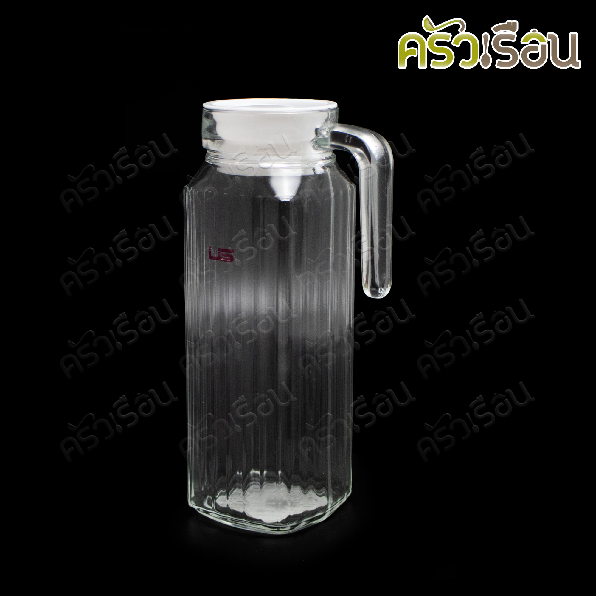 US เหยือกน้ำ แก้วใส ลายริ้ว พร้อมฝาพลาสติก 1200 มล. 8.7 x 13 x 24.5 ซม. SQP-200PC [ 1.2 ลิตร ]