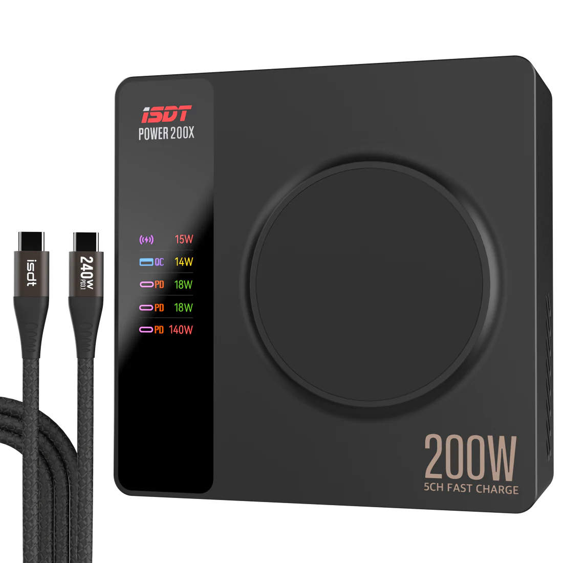 ISDT Power 200 200H 200X USB C Fast Charger 5-Port PD3.1 ไร้สายชาร์จพอร์ต QC 3.0 iPhone 13 เครื่องชาร์จเร็ว 200W มีแอพ