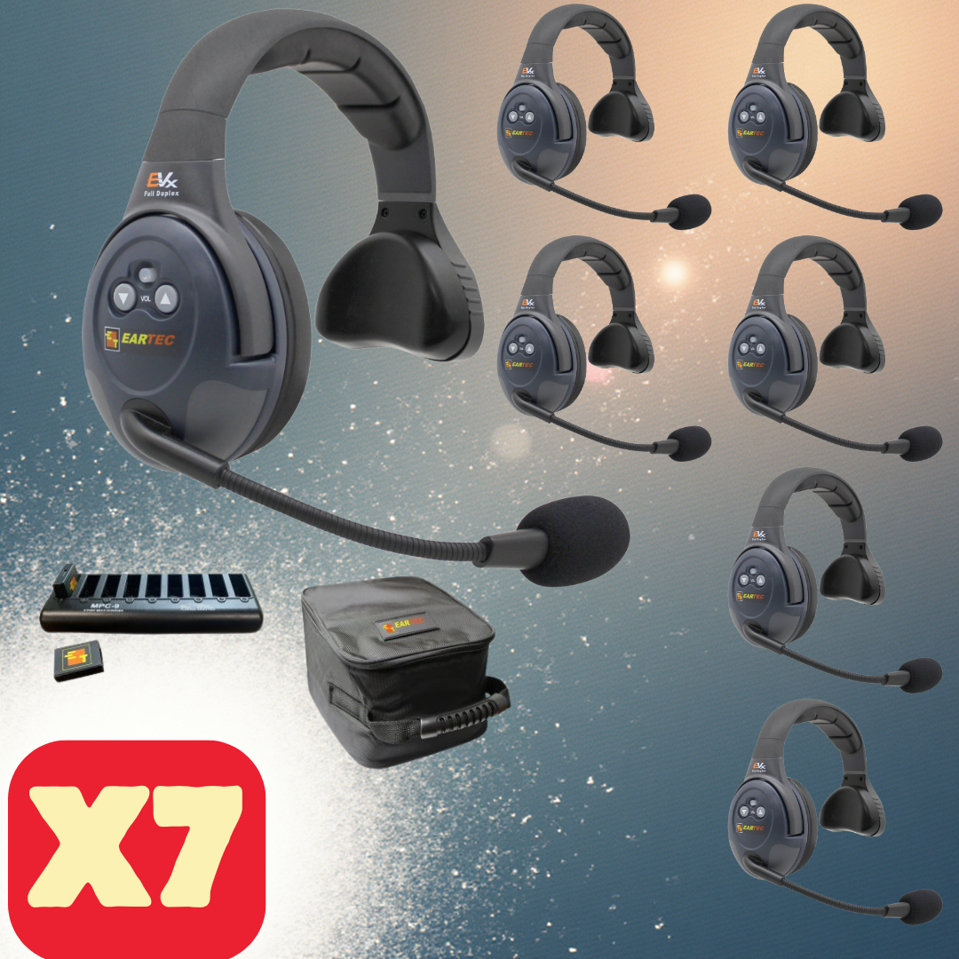 Eartec EVADE EVx7S Full Duplex Wireless Intercom System with 7 Single-Ear Headsets (2.4 GHz)