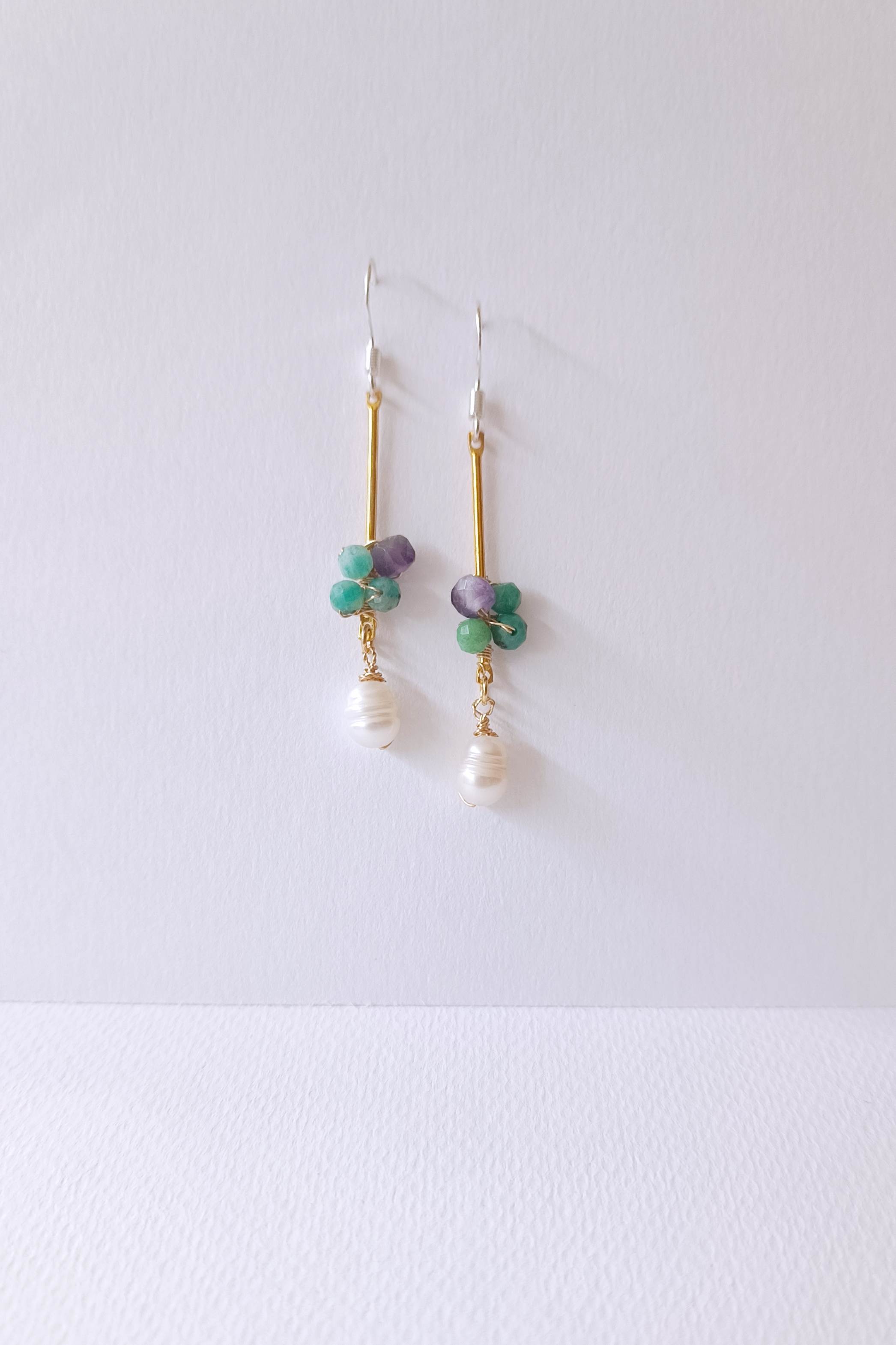 ต่างหูหินแท้ "Little Vivian" Aura Cleanse Earring (Amazonite , Amethyst)