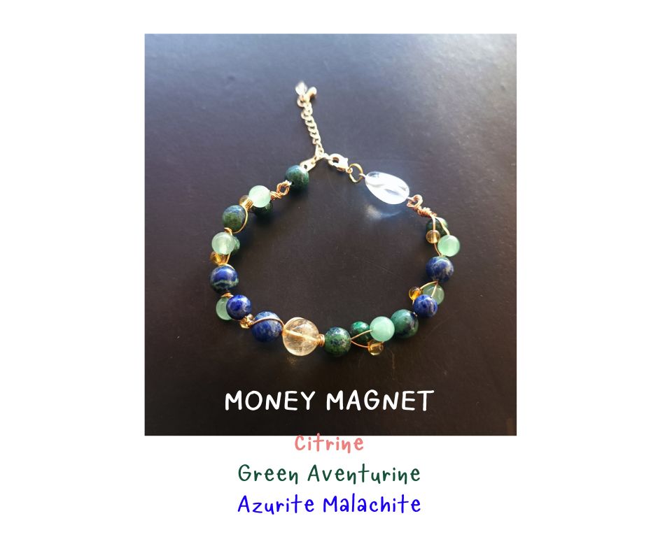 สร้อยข้อมือหินแท้ "Twisted" Good Fortune Wire Wrapped Bracelet (Citrine , Azurite ,Green Aventurine)