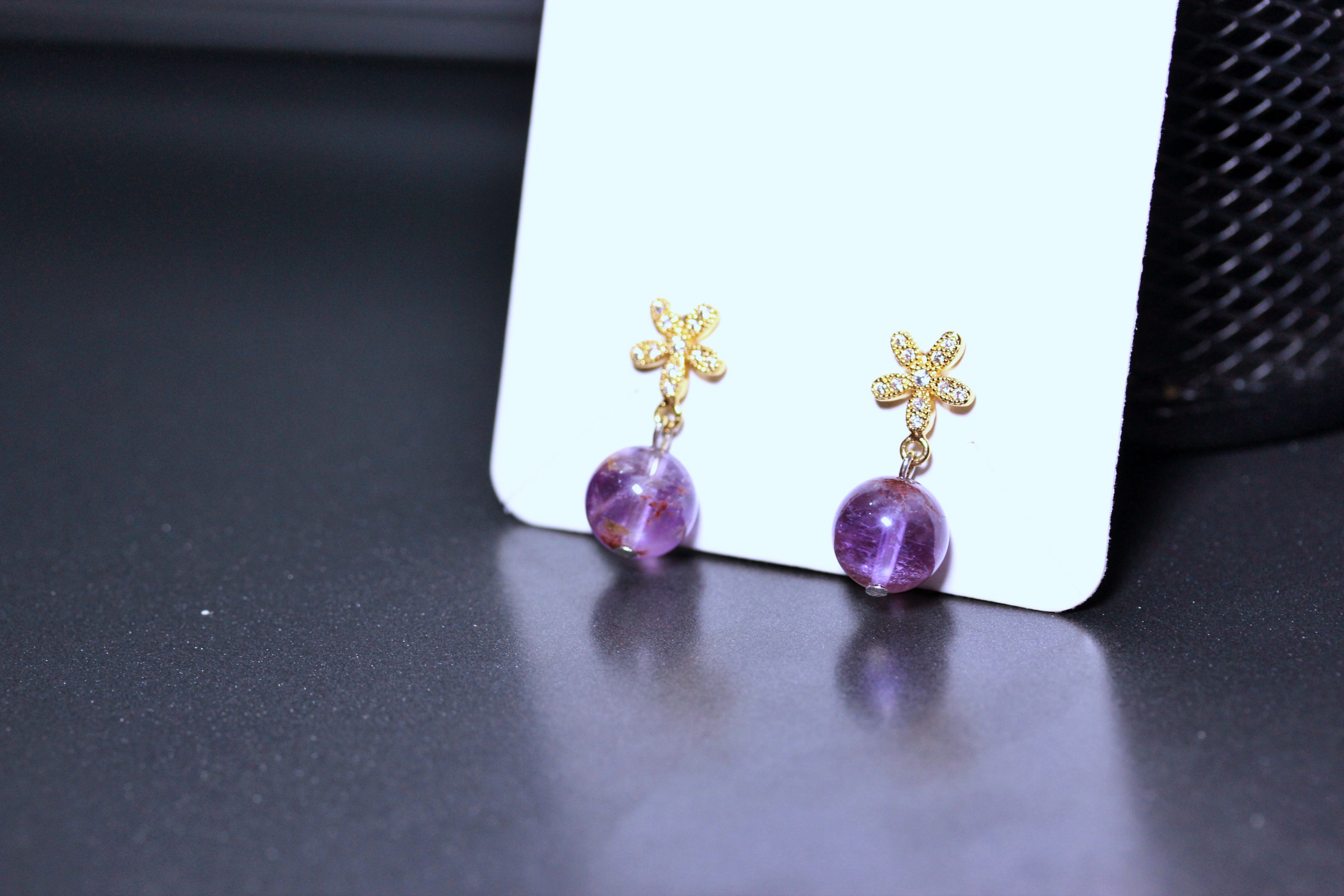 ต่างหูหินแท้ "14K" Phantom Amethyst Earrings (Luck and Wealth)