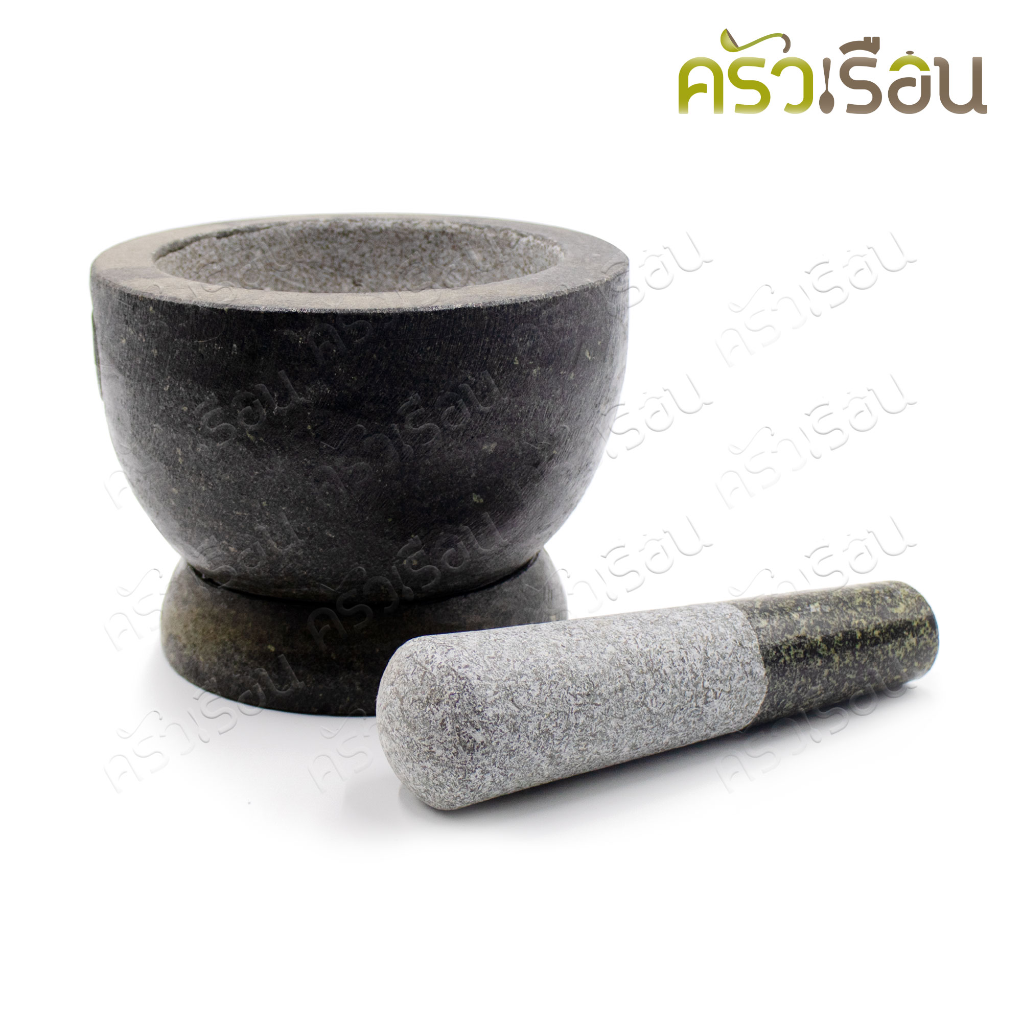 ครกหิน 8 นิ้ว [19 x 14.5 ซม.] + สากหิน [ยาว 20 ซม.]