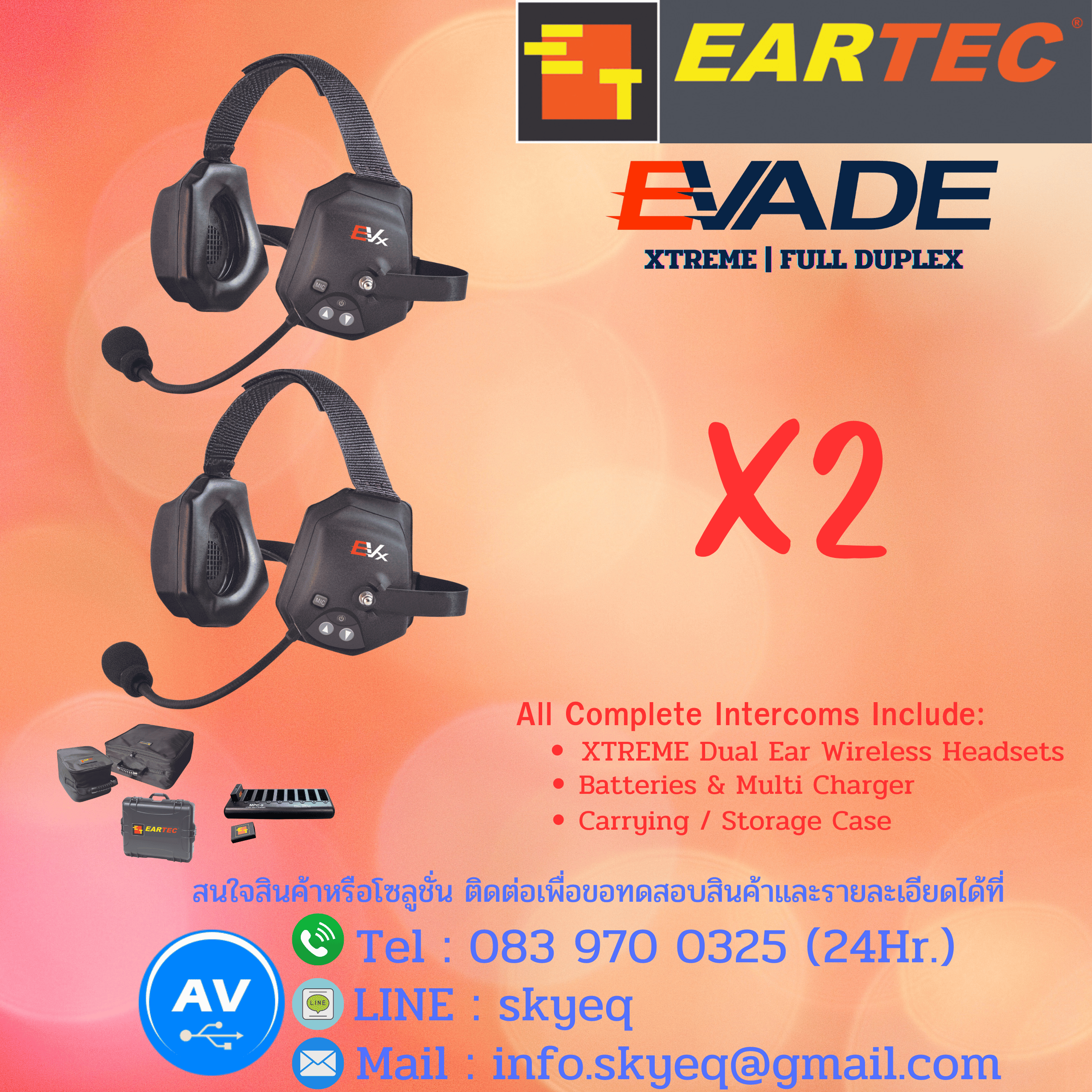 EARTEC Evade XTreme Wireless Headset System – EVxT2 Two Evade XTreme Headsets, Batteries, Charger, Case