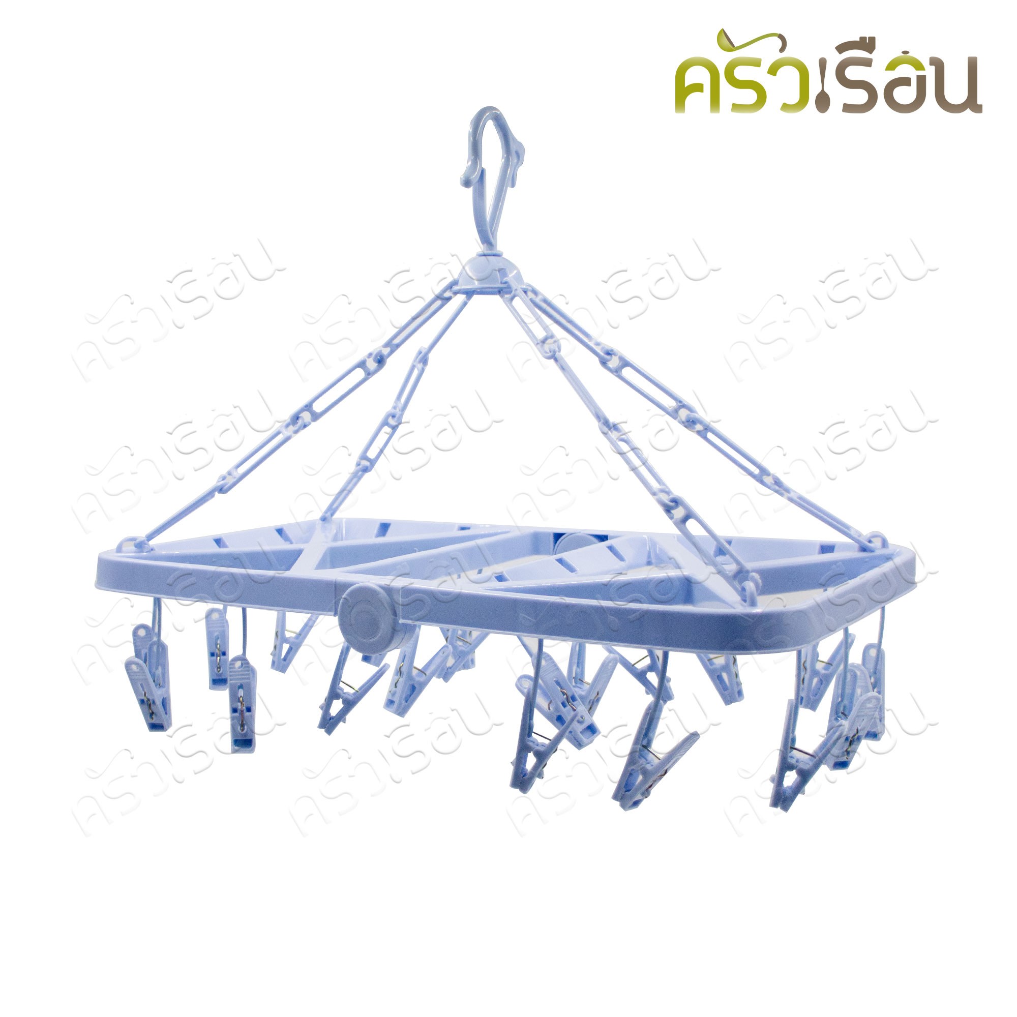 [ สินค้าสต็อก คละสี ] ห่วงตากผ้า พลาสติก เหลี่ยมเล็ก แแบพับได้ #206 กิ๊บ 20 ตัว 45 x 25.5 ซม.