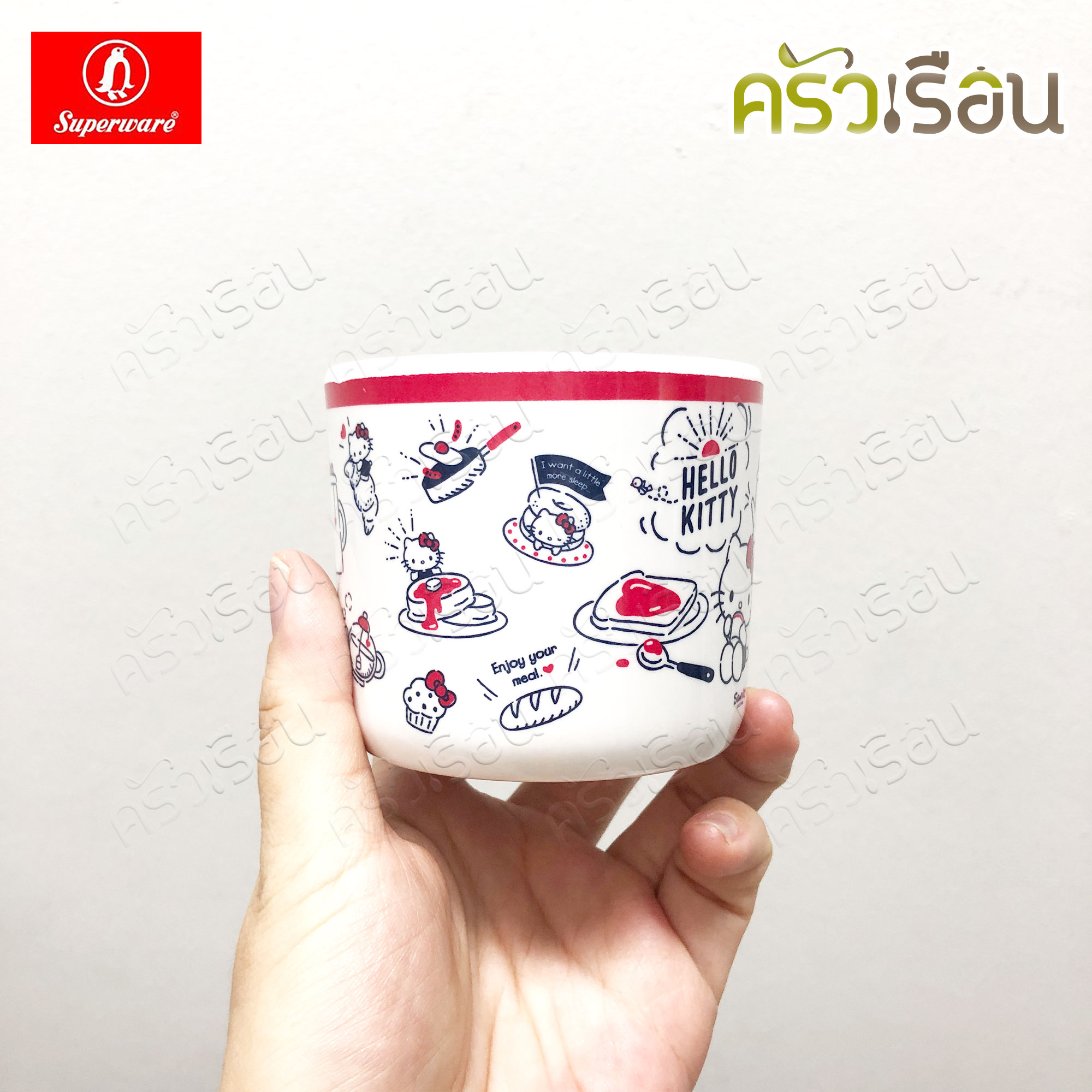 Superware ลายคิตตี้ เบรคฟาสต์ Kitty Breakfast [ ราคาต่อชิ้น ] จาน หรือ ชาม หรือ ช้อนส้อม หรือ แก้วน้ำ เมลามีน