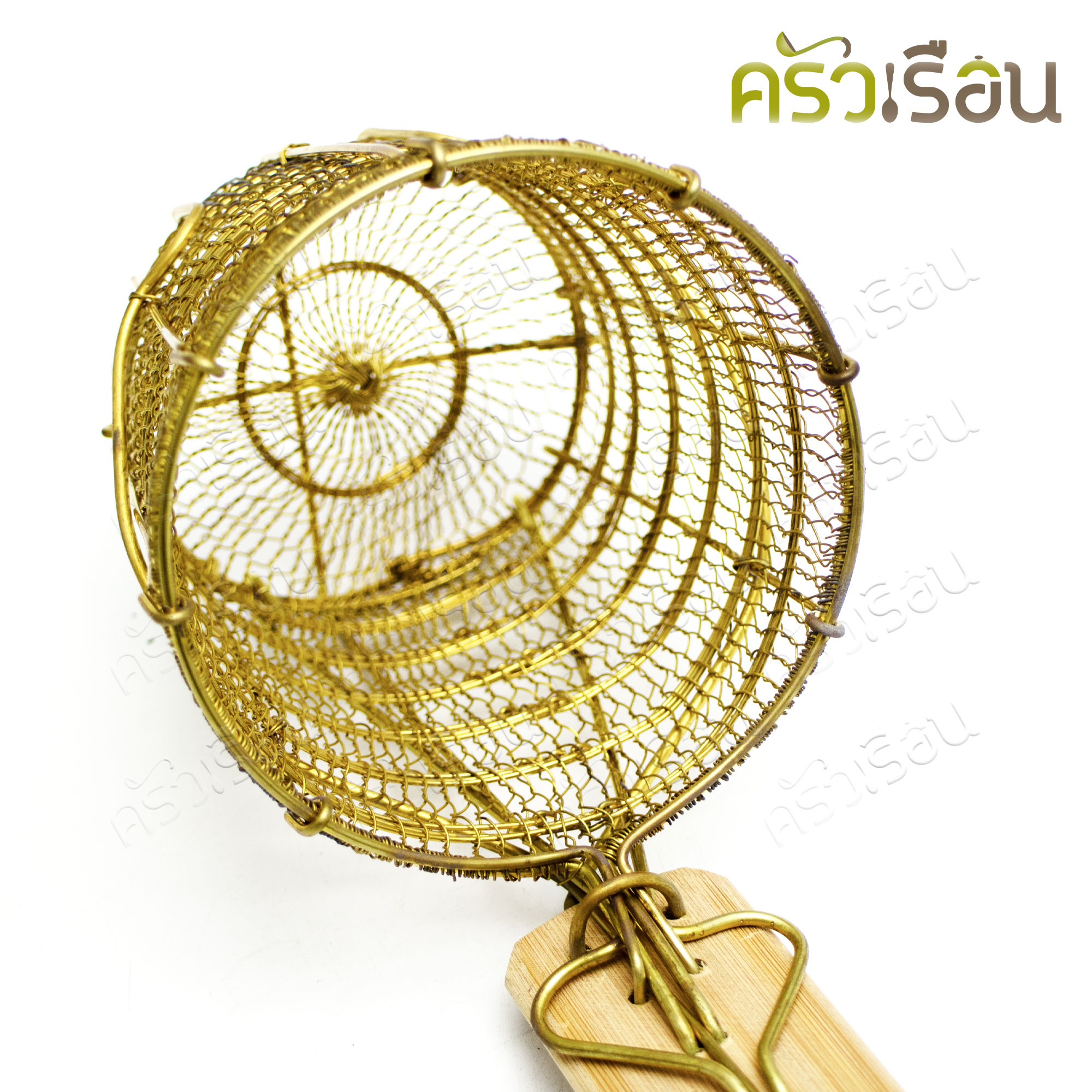 BRASS ตะกร้อลวกก๋วยเตี๋ยว ทองเหลืองแท้ 4 นิ้ว ด้ามไม้ ที่ลวกก๋วยเตี๋ยว