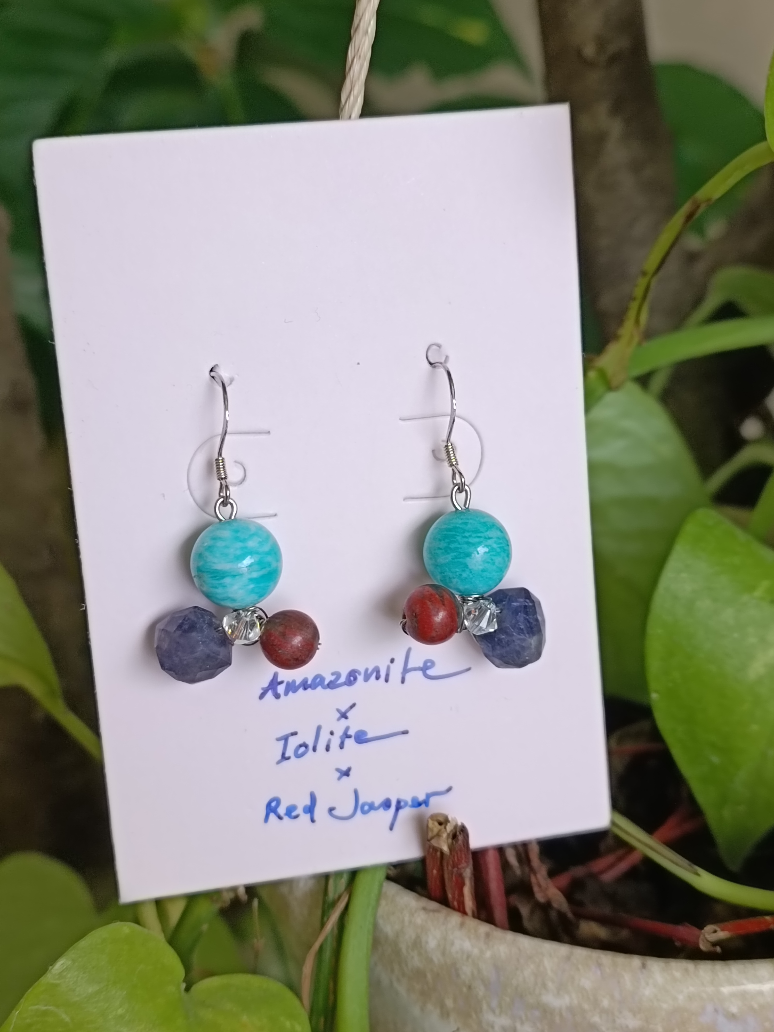 ต่างหูเงินแท้ 92.5 ประดับด้วย Brazilian Amazonite Sterling Silver Earring ( Energy Filter )