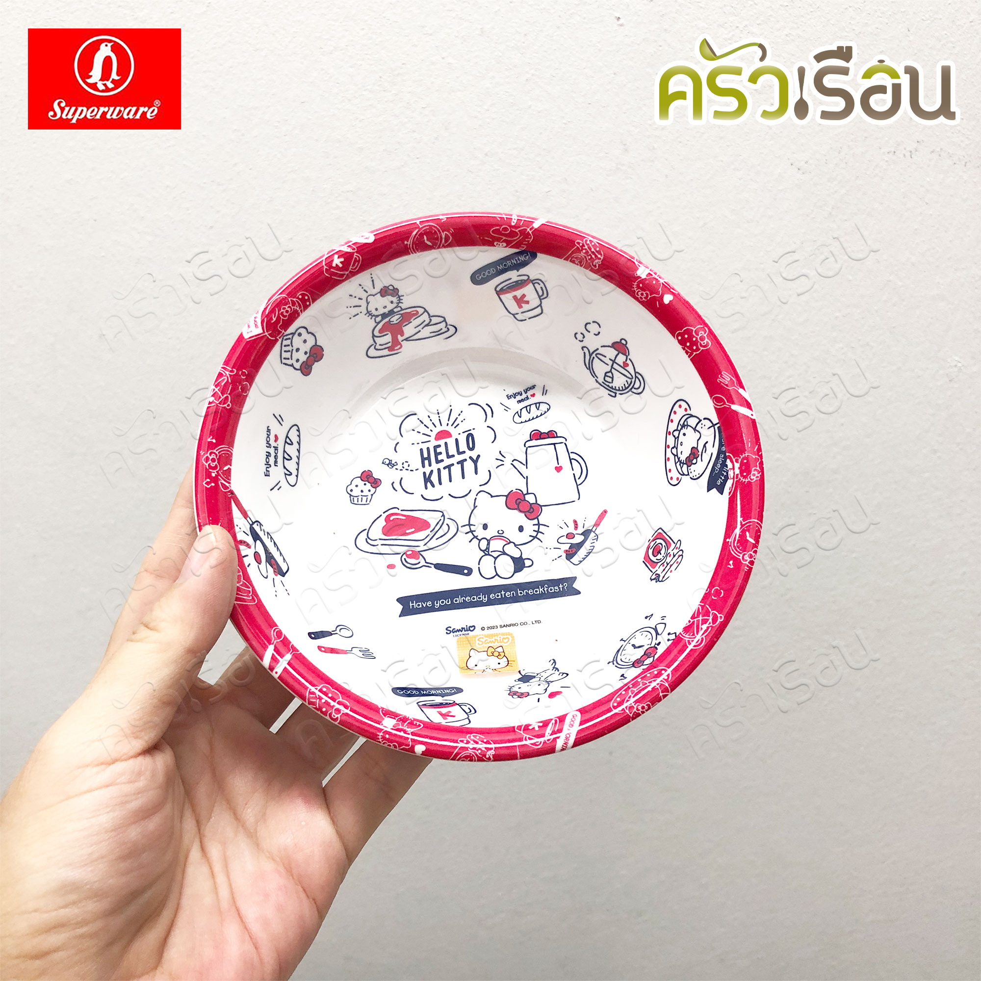 Superware ลายคิตตี้ เบรคฟาสต์ Kitty Breakfast [ ราคาต่อชิ้น ] จาน หรือ ชาม หรือ ช้อนส้อม หรือ แก้วน้ำ เมลามีน
