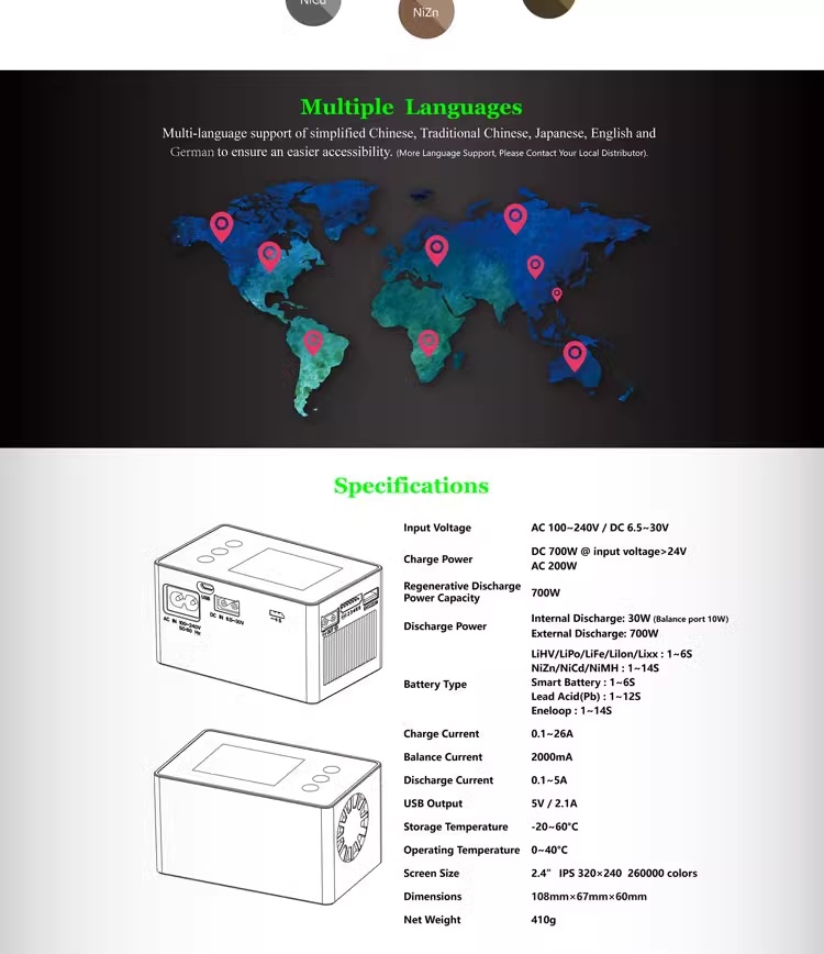 Hota H6 Pro Duo AC 200W DC 700W เครื่องชาร์จแบตเตอรี่ BALANCE 26A 1-6S Lipo NiMH li-ion Ni-Cd discharger