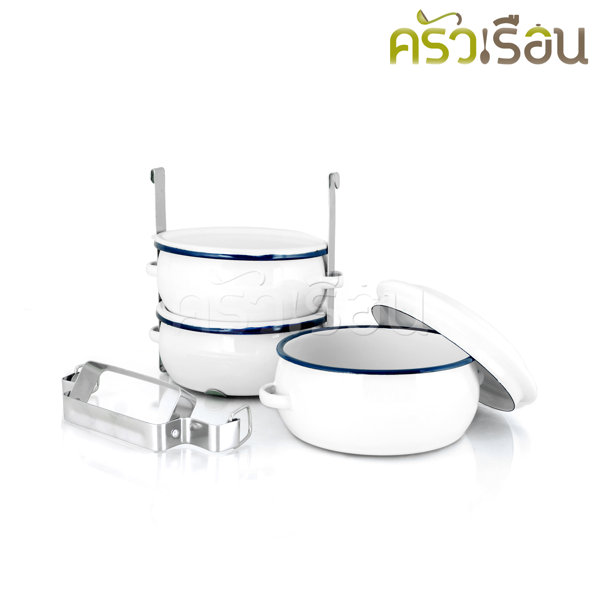 Rabbit Brand ปิ่นโตเคลือบ รุ่นสุขสันต์ 12 ซม. 3 ชั้น ตรากระต่าย