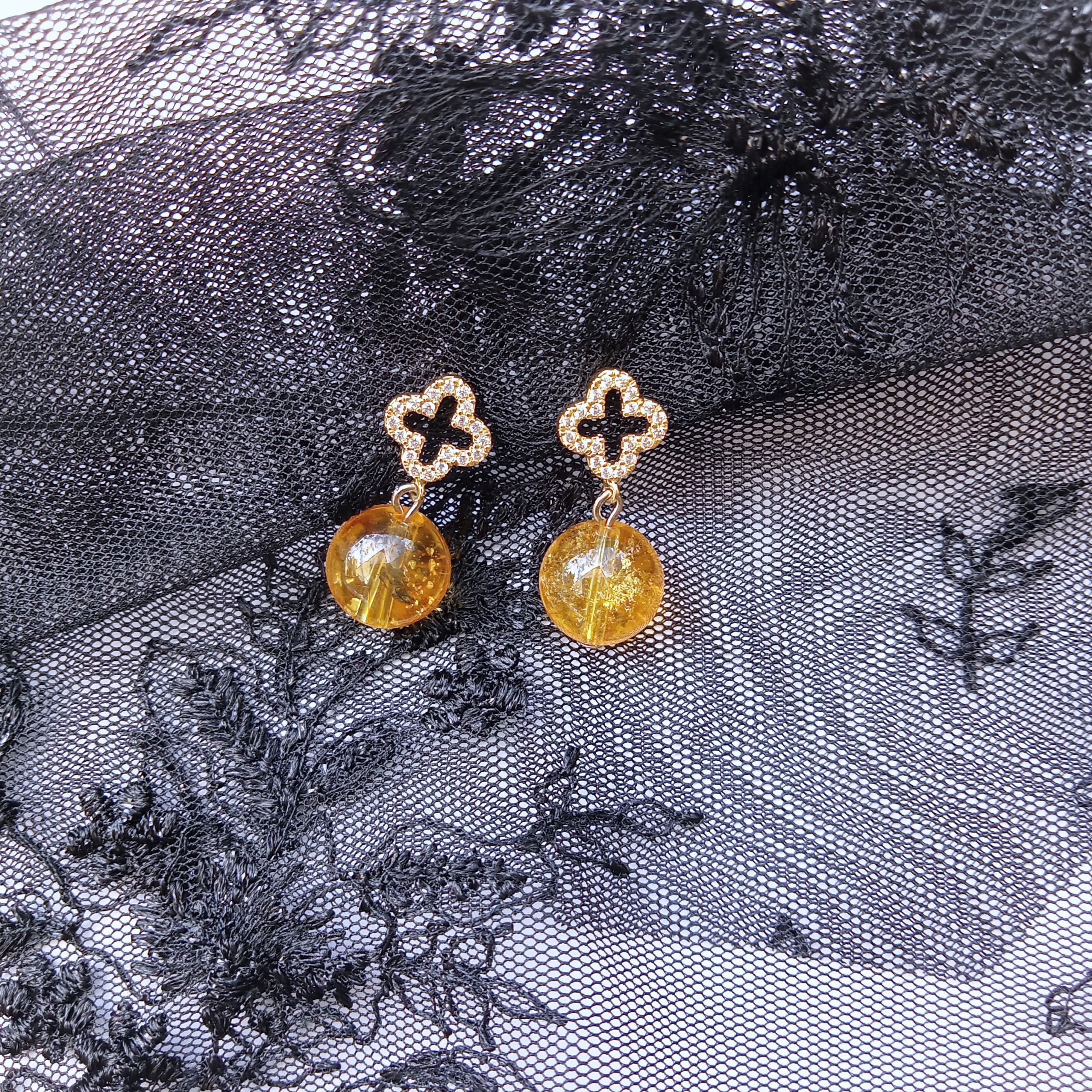 ต่างหูหินแท้ "14K" Citrine Earring (ดึงดูดเงิน โชคลาภ)