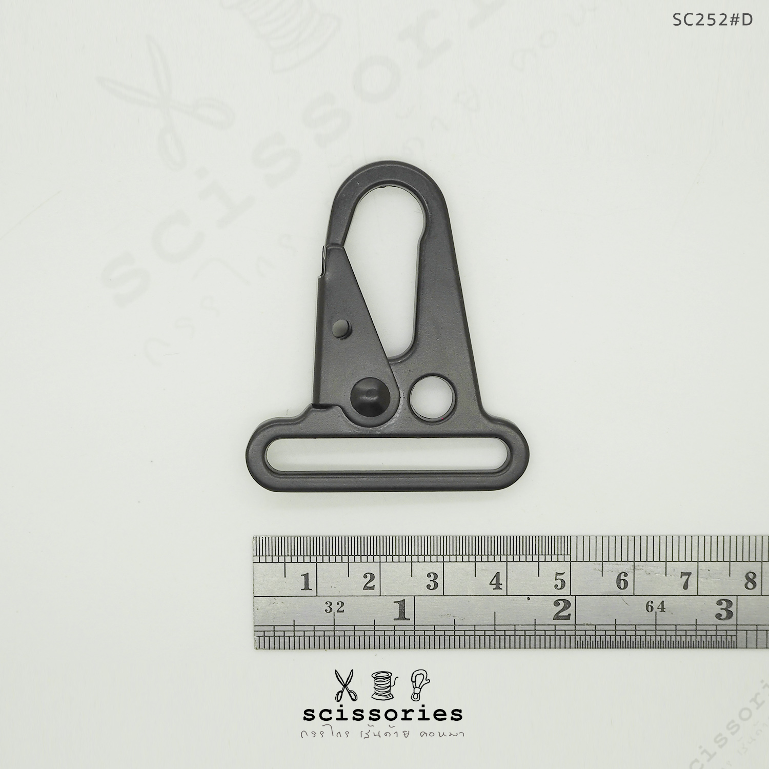 ตะขอเกี่ยว รูสอดเชือก2รู 1.5 นิ้ว สีดำด้าน 2 ตัว เนื้อโลหะ