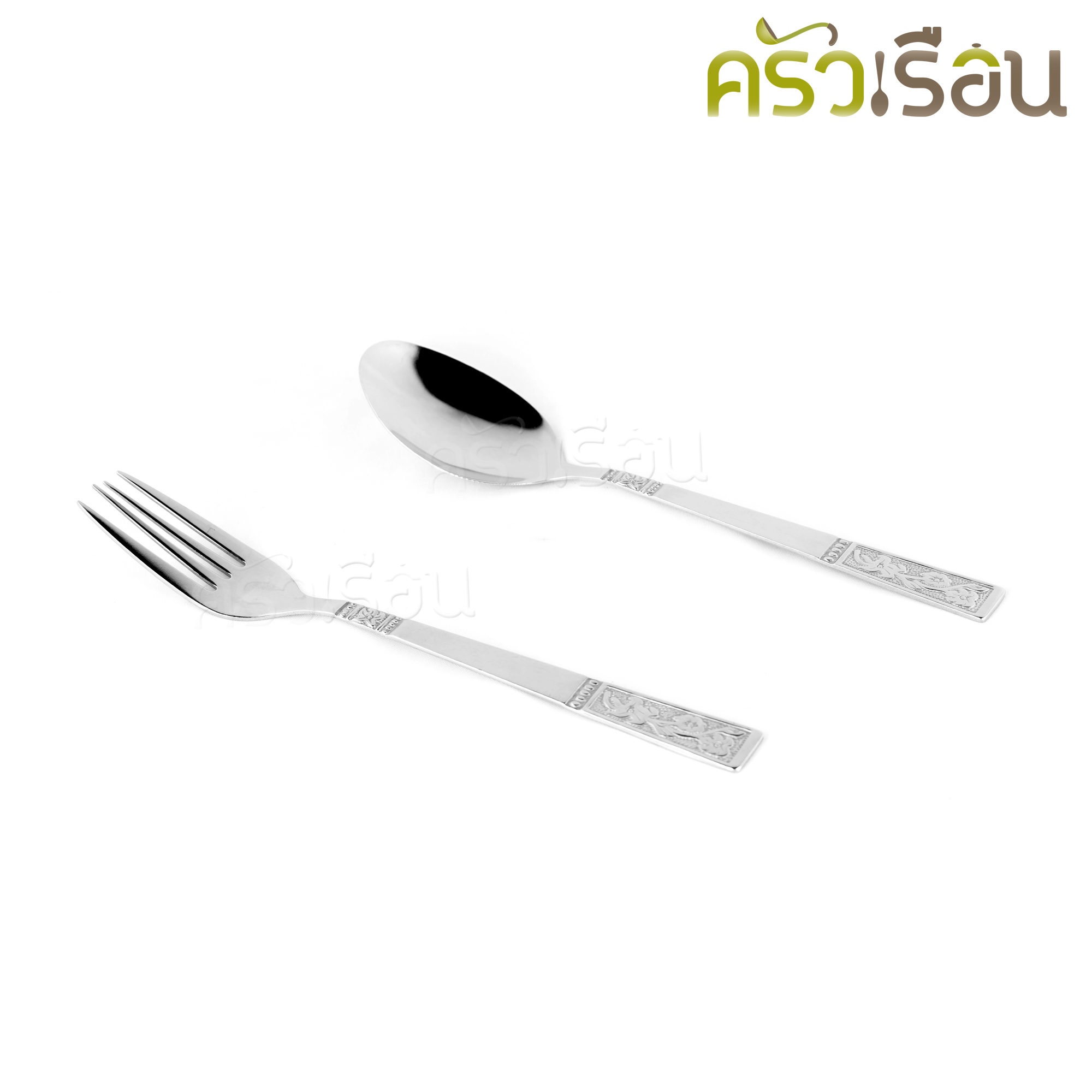 Double Apples ช้อนส้อม สเตนเลส ลายกล้วยไม้ ขนาด 19 ซม. 1 คู่
