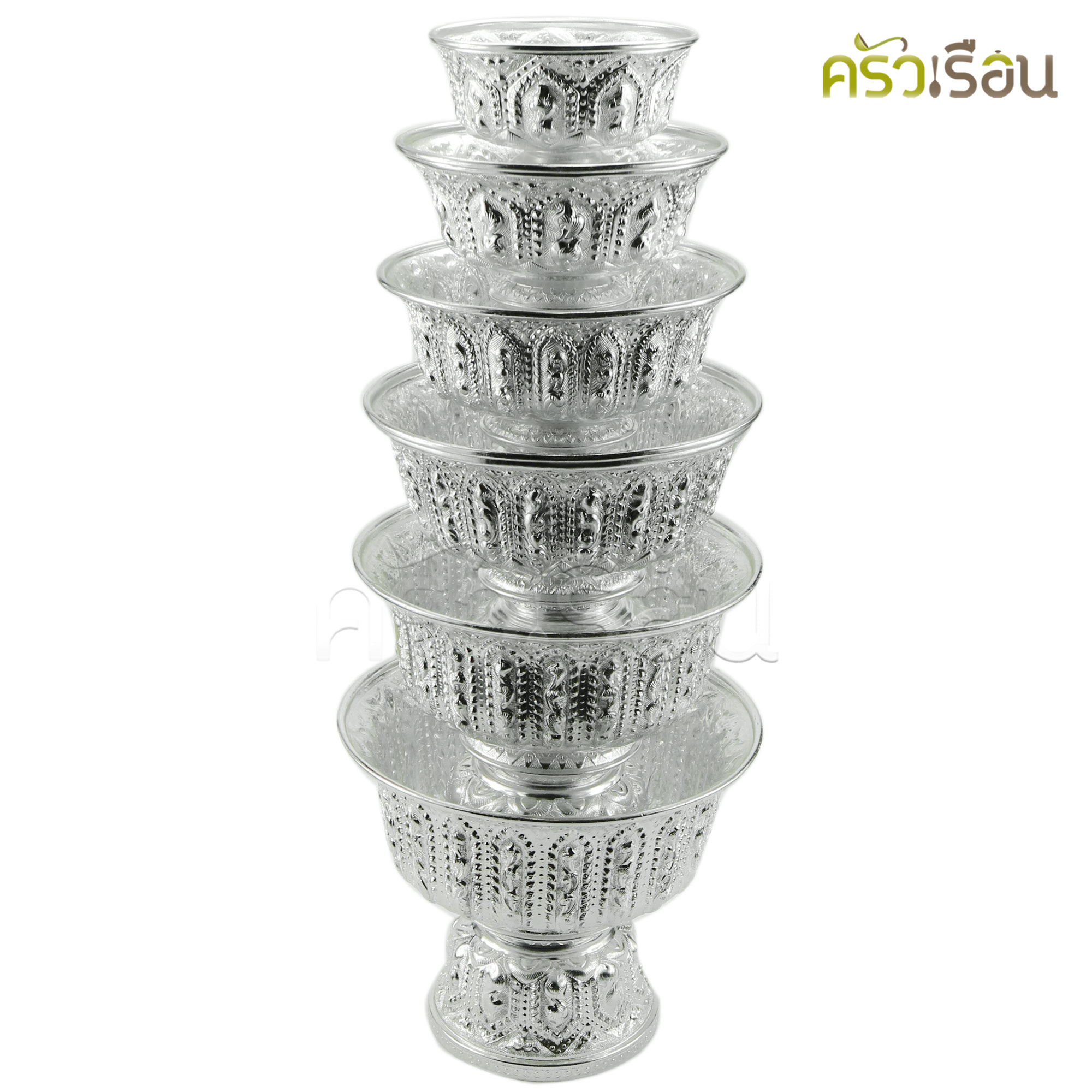 แมวน้ำ พานลาว อลูมิเนียม ลายไทย สีเงิน ราคาต่อใบ