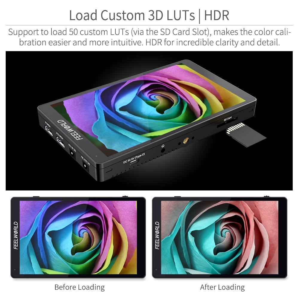 FEELWORLD F7 PRO: จอภาพ 7 นิ้ว 3D LUT Touchscreen สำหรับกล้อง DSLR และ Director's Monitor (AC/DC Power) พร้อมแผง IPS Full HD 1920x1200