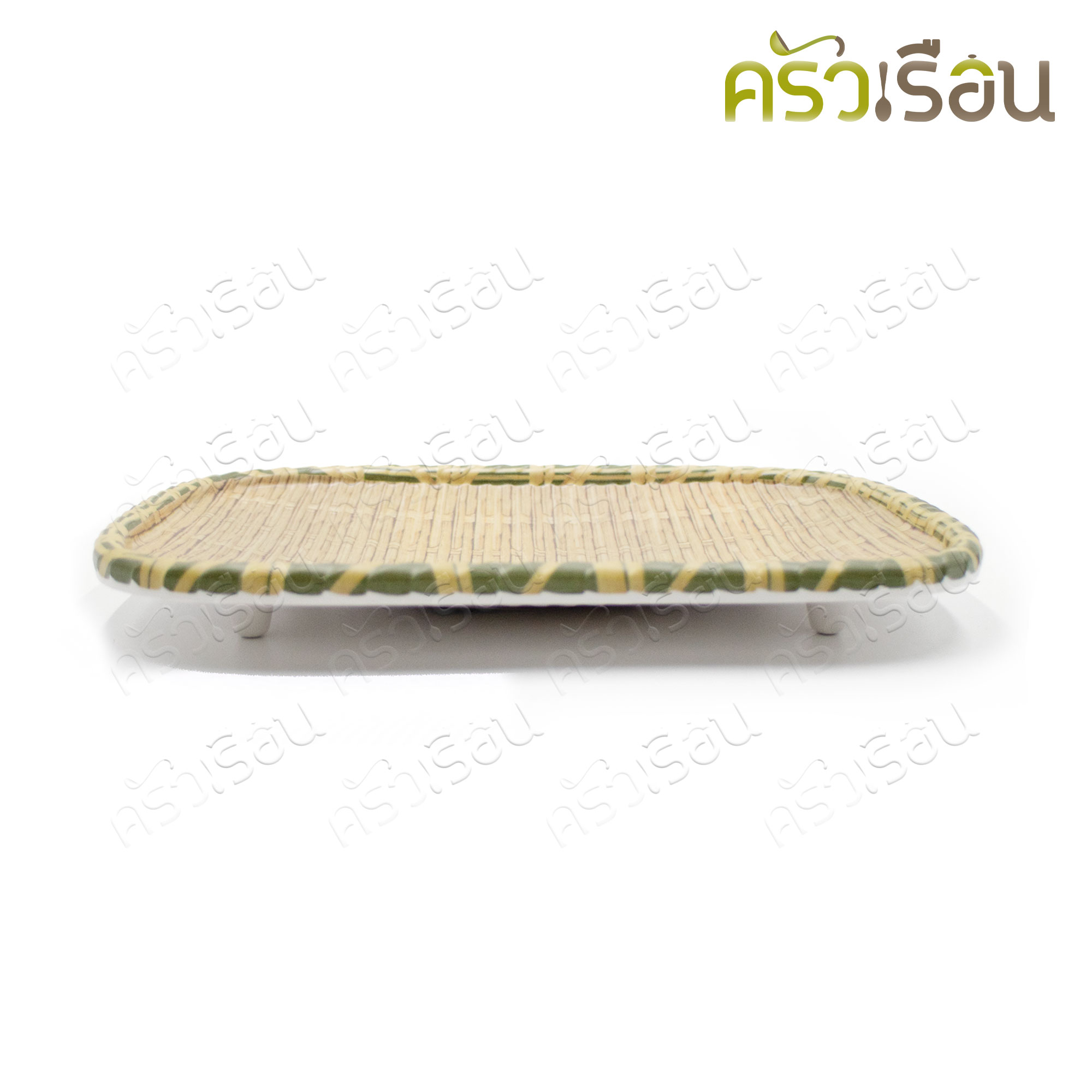 SUMO จานเหลี่ยม ลายสาน ขอบเขียว เมลามีน 10 นิ้ว JT545-10 จานใส่ขนม จานใส่ผลไม้ จาน