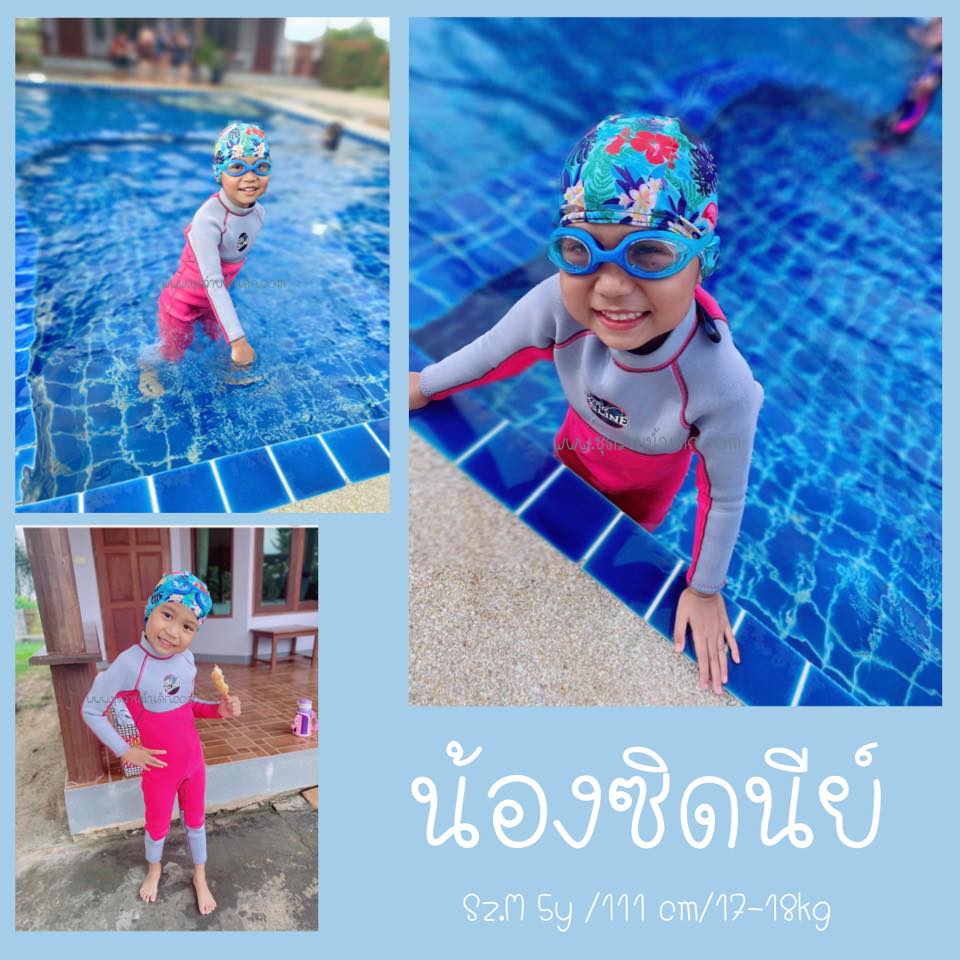 ชุดว่ายน้ำเด็กควบคุมอุณหภูมิ เป็นชุด wetsuit เหมาะกับการใส่ว่ายน้ำหรือดำน้ำ ผลิตจากผ้า Neoprene หนา 3 mm. ป้องกันความหนาว