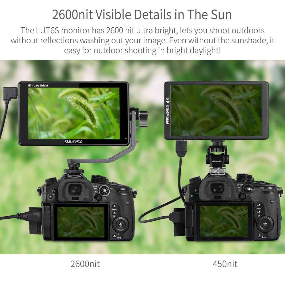 FEELWORLD LUT6S: จอภาพ 6 นิ้ว 2600nits HDR / 3D LUT หน้าจอสัมผัสสำหรับกล้อง DSLR Field Monitor 3G-SDI 4K HDMI