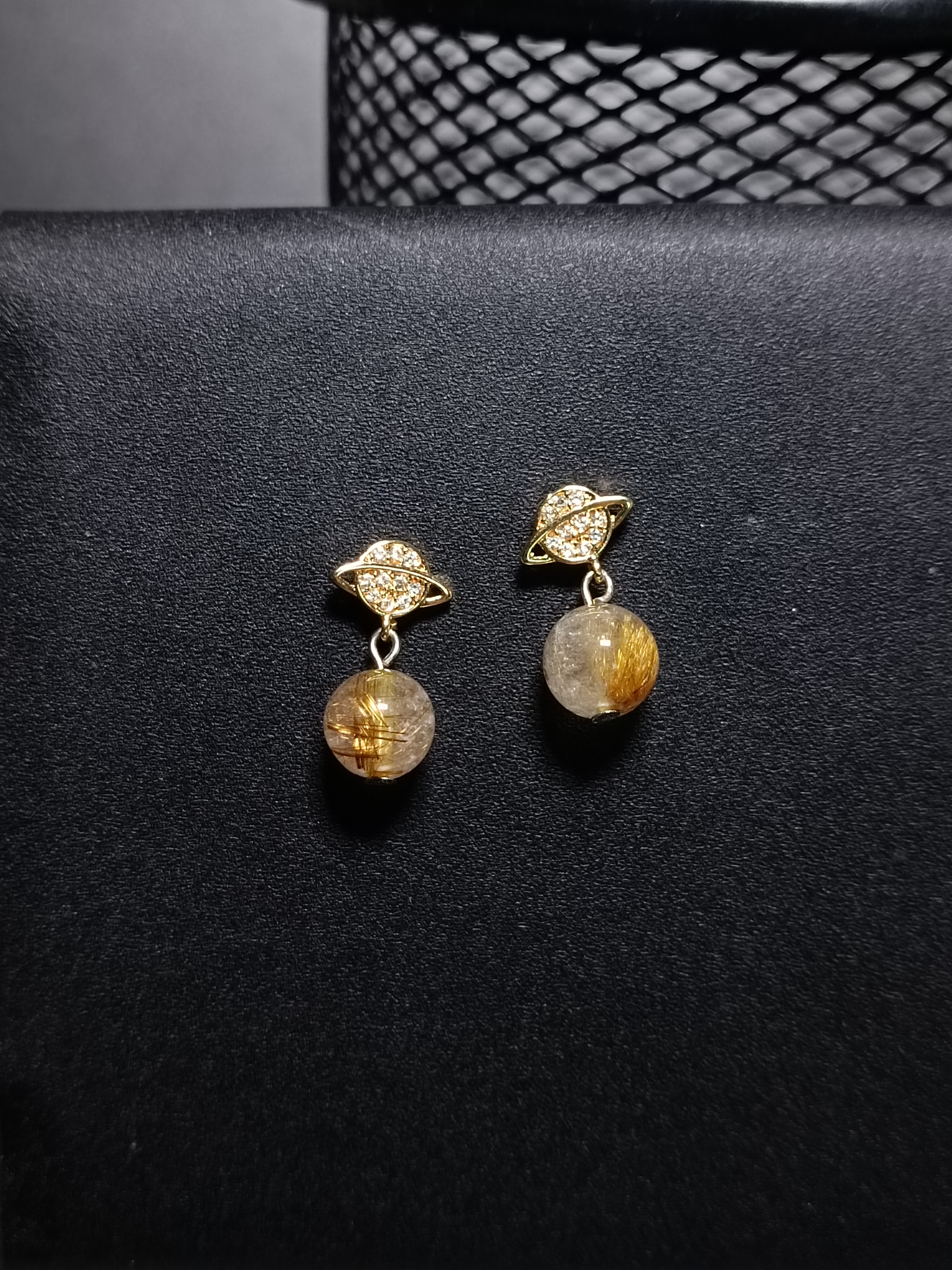 ต่างหูหินแท้"14K" ไหมทอง Golden Rutilated Earring (ความมั่งคั่ง)