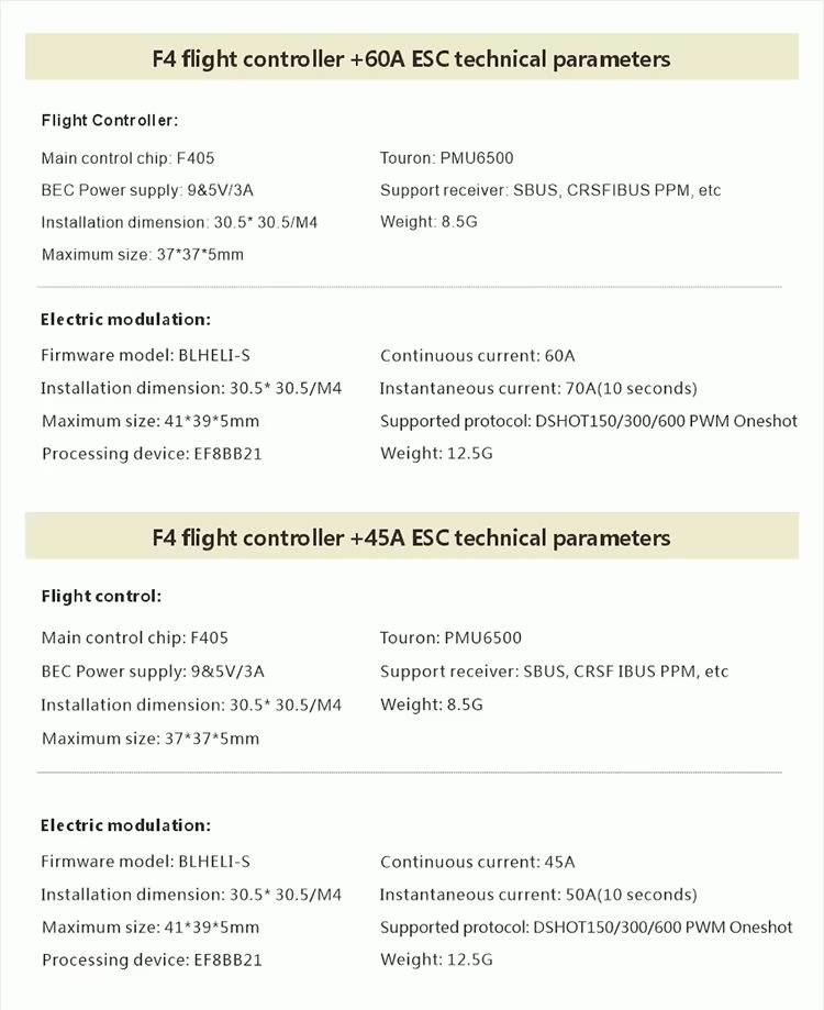 HAOYE RC F405 Stack 4-in-1 60A ESC F4 V3S FC OSD 2-6S Flight Controller 30x30mm FPV Drones Kit อุปกรณ์โดรน Drone